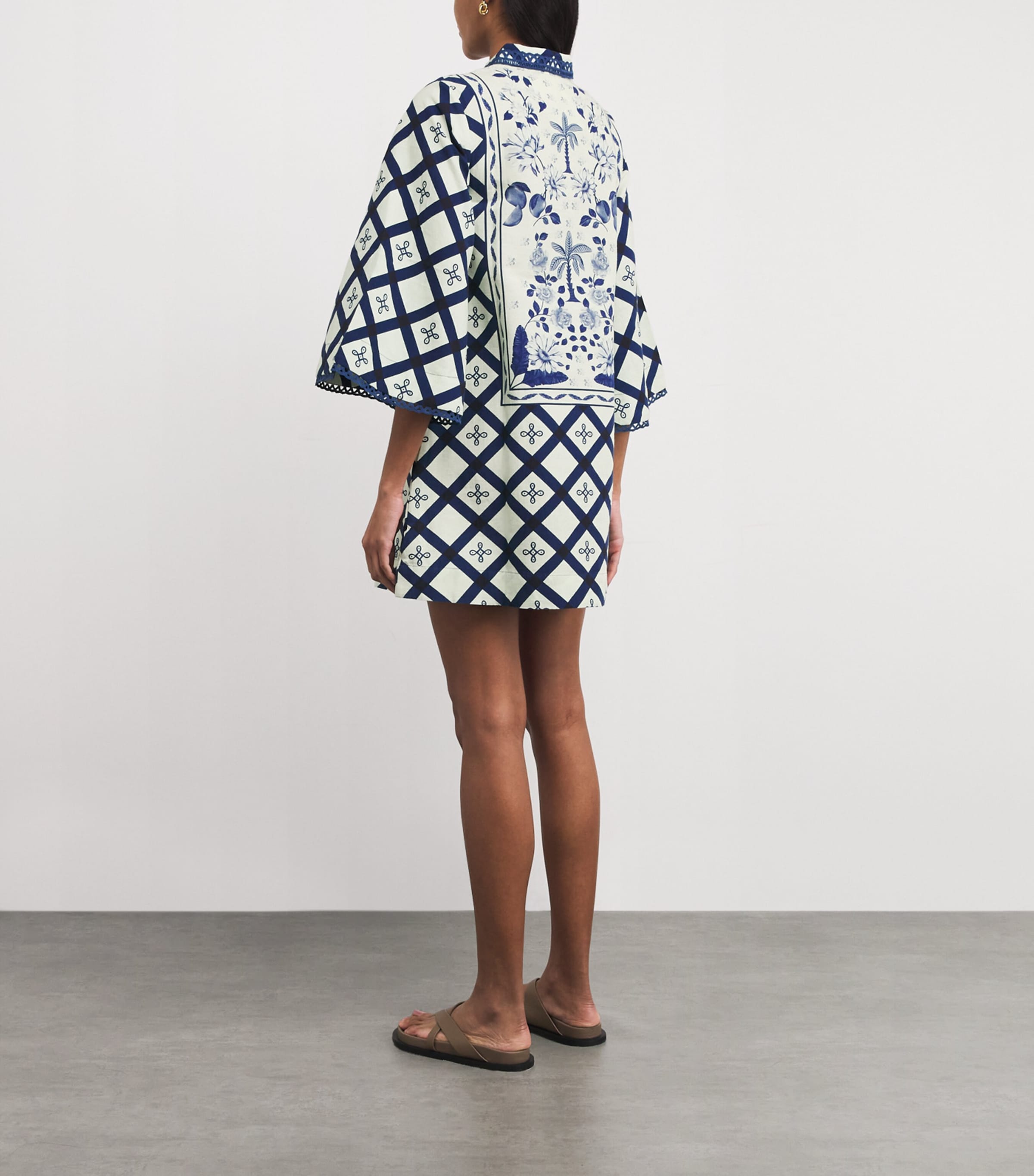 Cotton-Linen Floral Print Mini Dress IVORY/NAVY MULTI Image 3