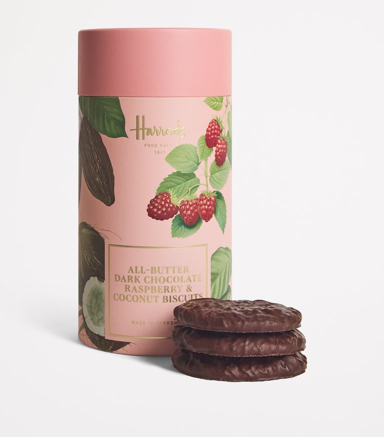 Borders Raspberry Biscuits Harrods All-Butter Dark Chocolate Raspberry & Coconut Biscuits (200g ...
