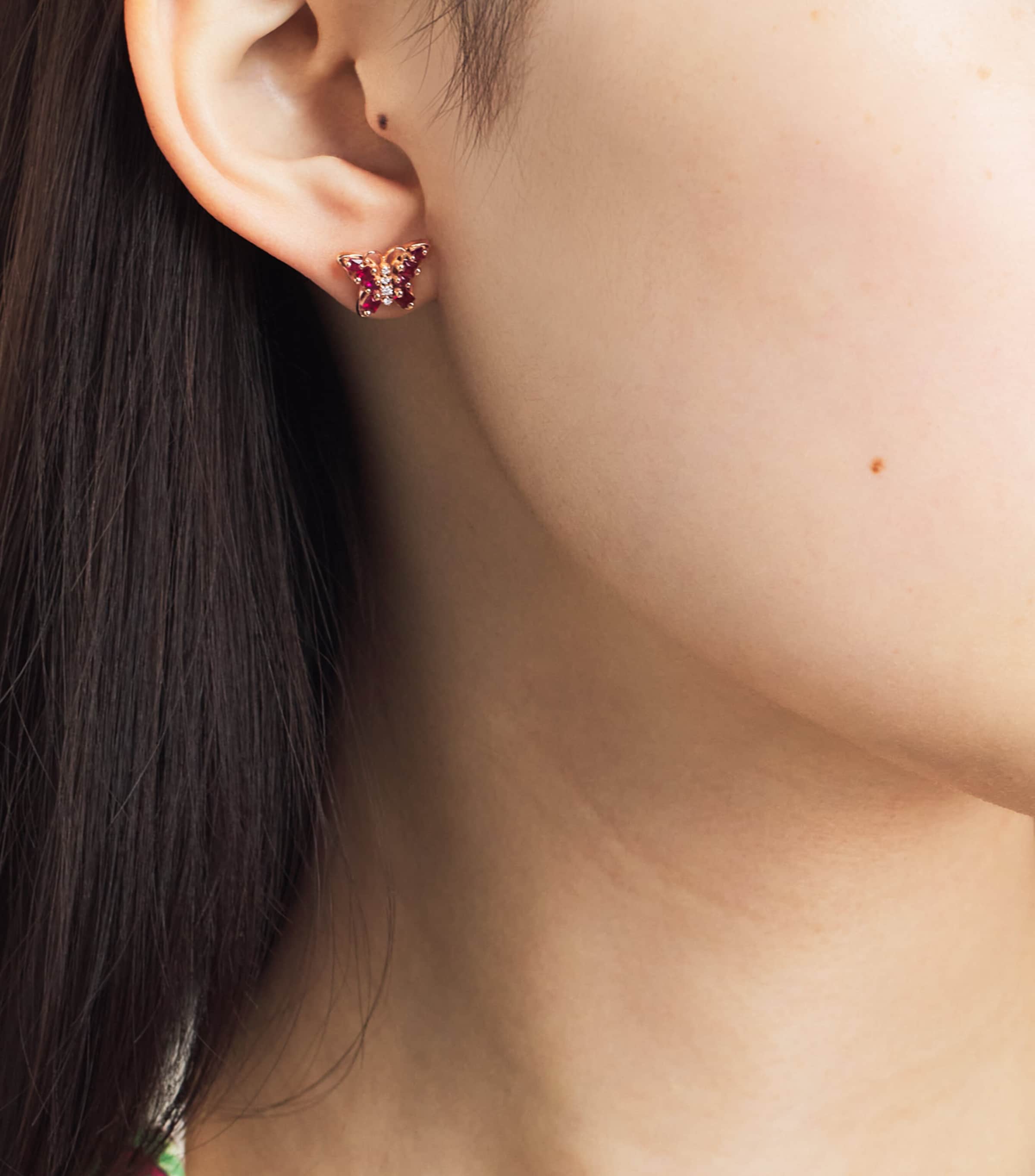 Suzanne Kalan Rose Gold, Diamond and Ruby Princess Mini Butterfly Stud Earrings Rg/ruby Image 2