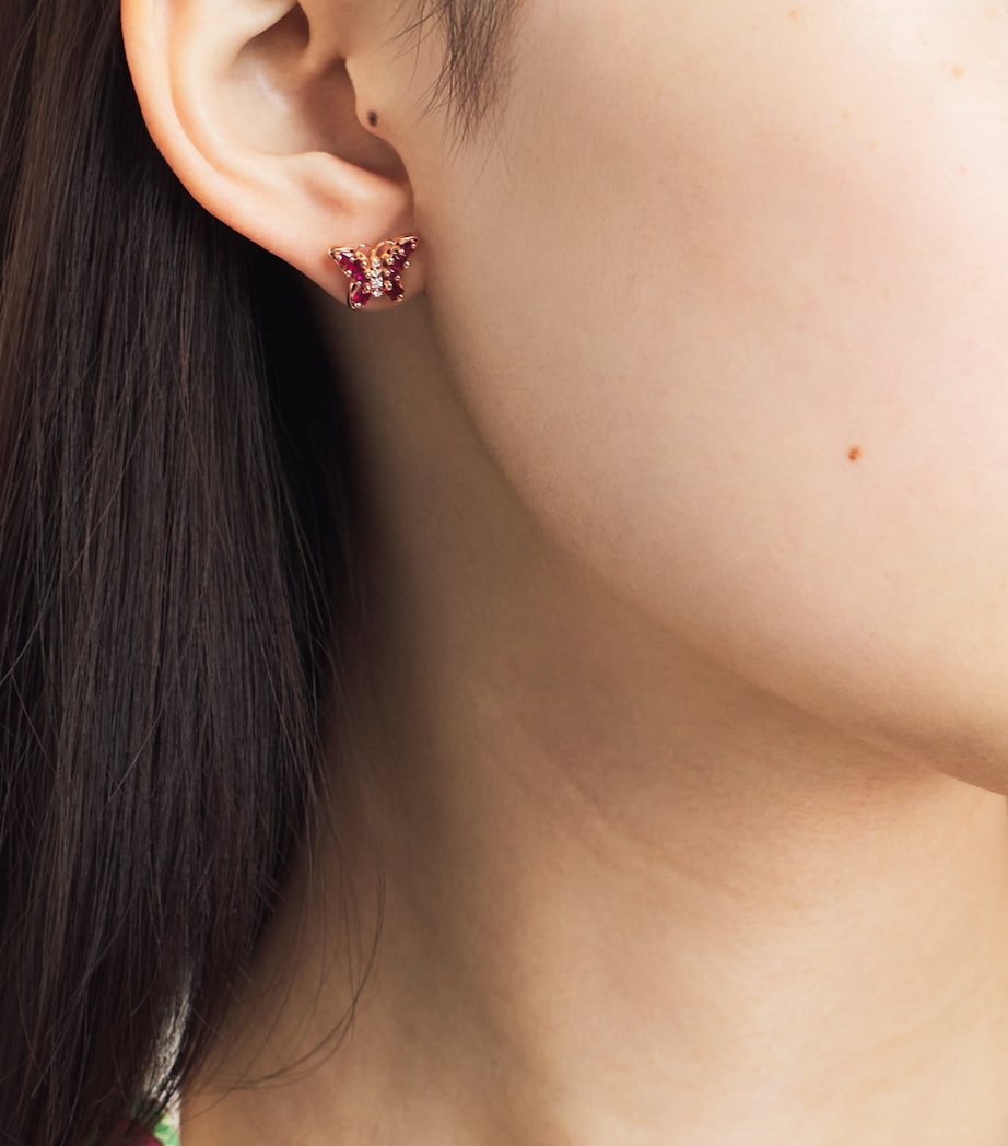 Suzanne Kalan Rose Gold, Diamond and Ruby Princess Mini Butterfly Stud Earrings Rg/ruby Image 2