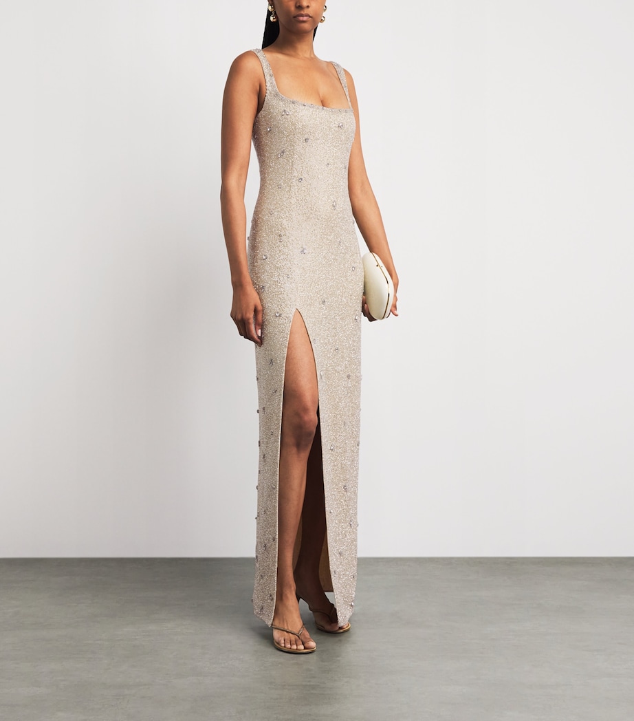 Clio Peppiatt Womens Embellished Pamela Midi Dress Platinum Image 2