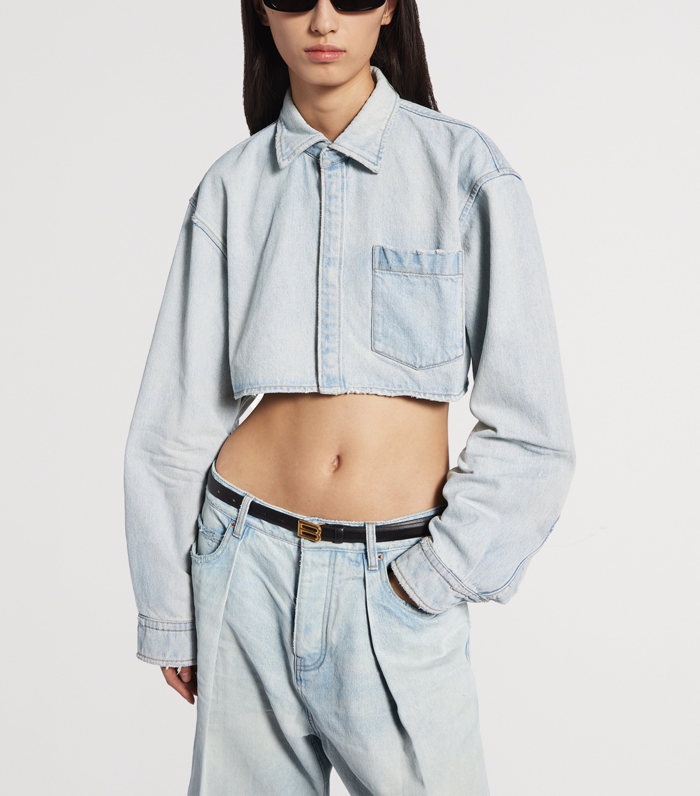 Balenciaga Womens Cropped Denim Shirt Image 5