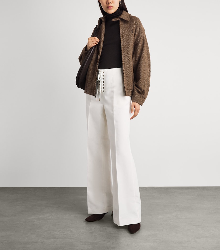 Polo Ralph Lauren Womens Wool Herringbone Bomber Jacket Brown/tan Herringbon Image 2