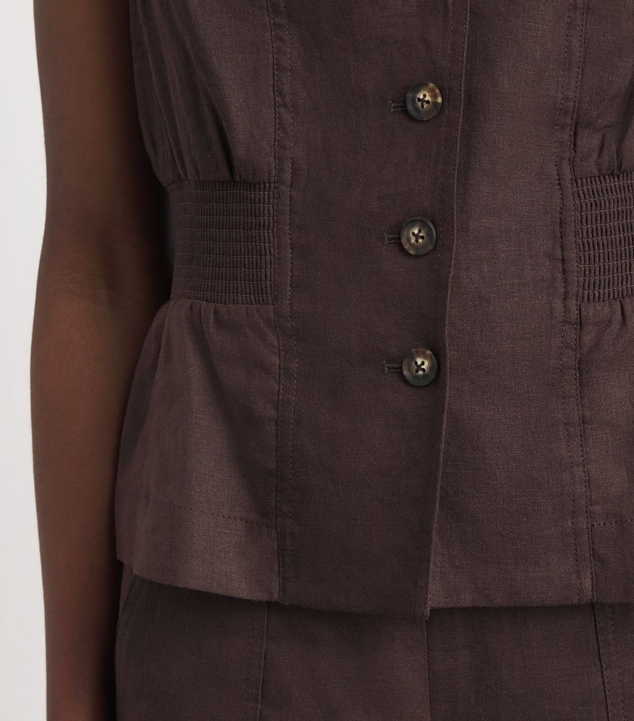 ME+EM Womens Linen-Blend Soft Sculpt Waistcoat Cocoa Brown Image 3