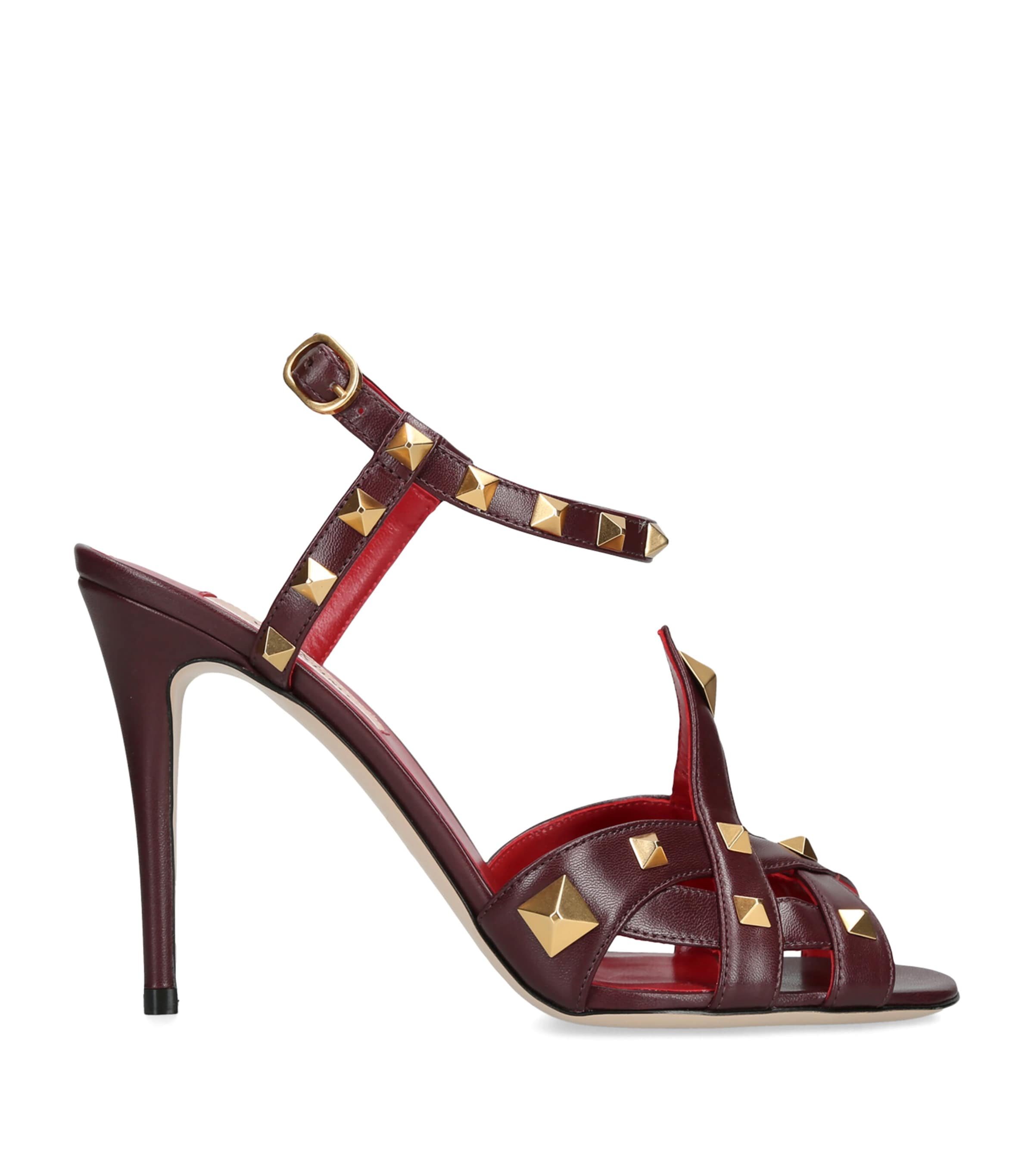Valentino Garavani Leather Studdy Heeled Sandals 100 Dark Brown Image 1