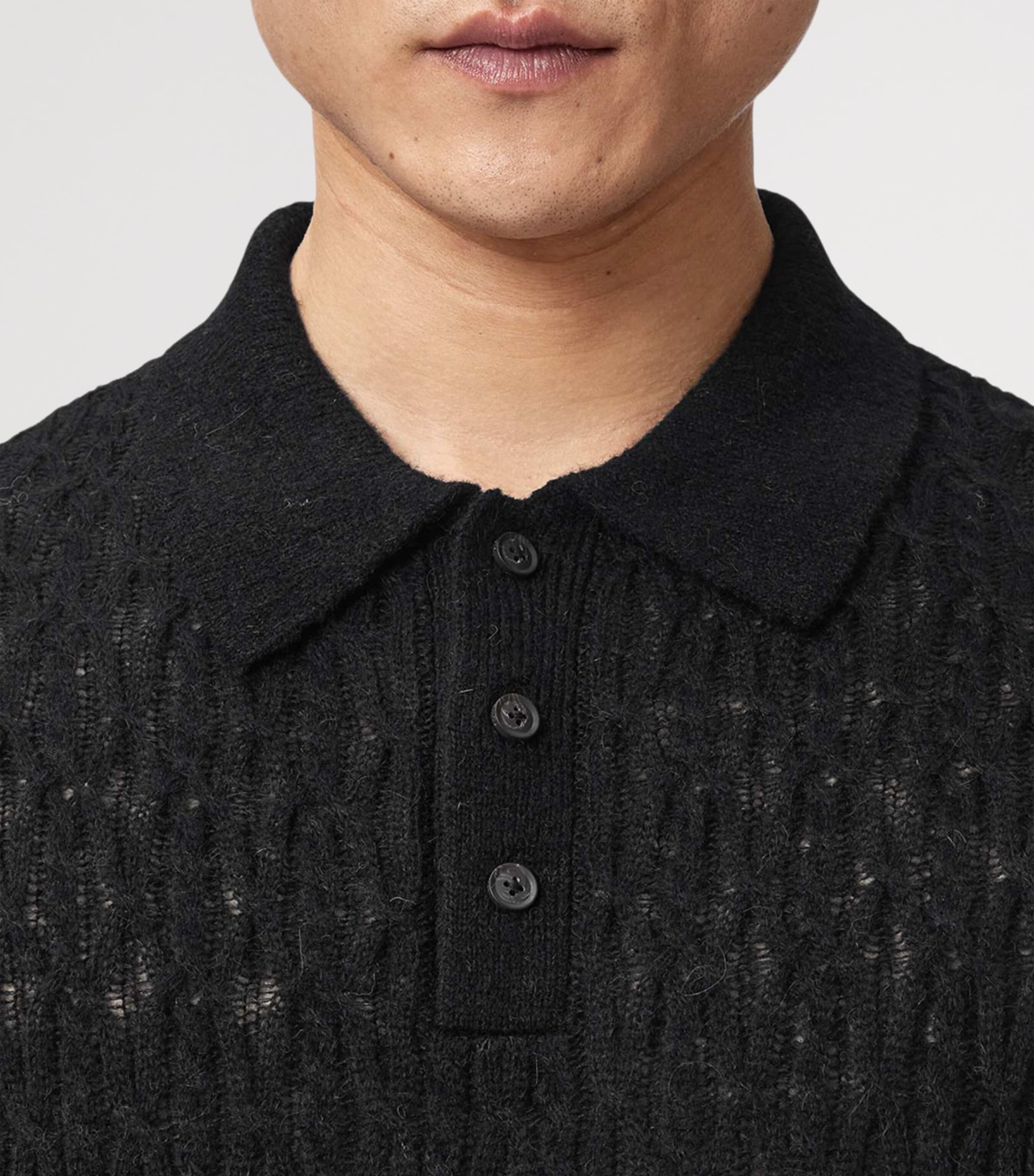 AllSaints Mens Wool-Blend Cyclone Polo Shirt Black Image 6