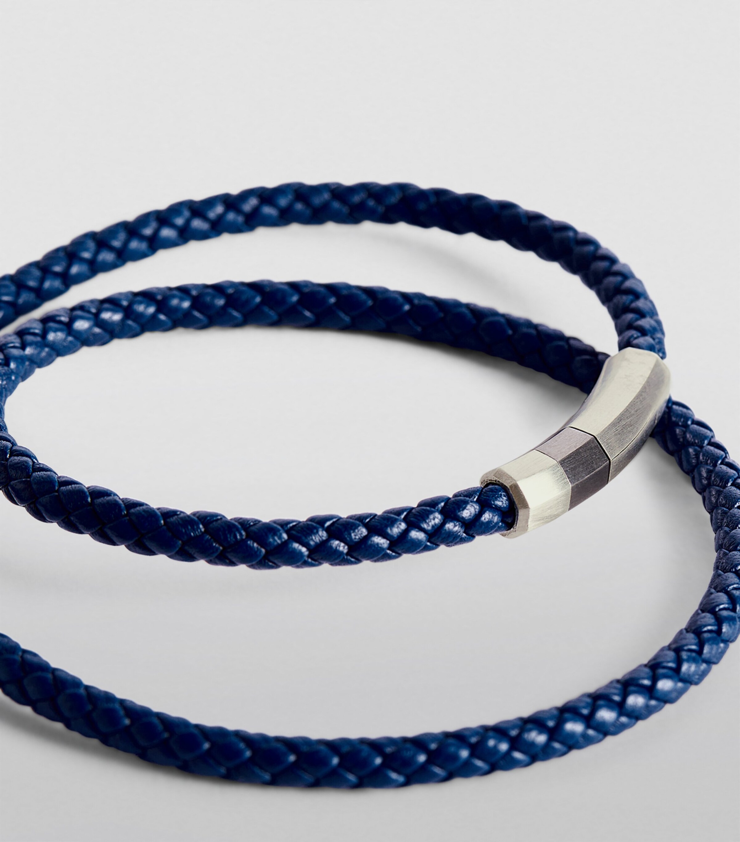 Tateossian Leather Double-Wrap Braided Bracelet Silver/ Blue Image 5