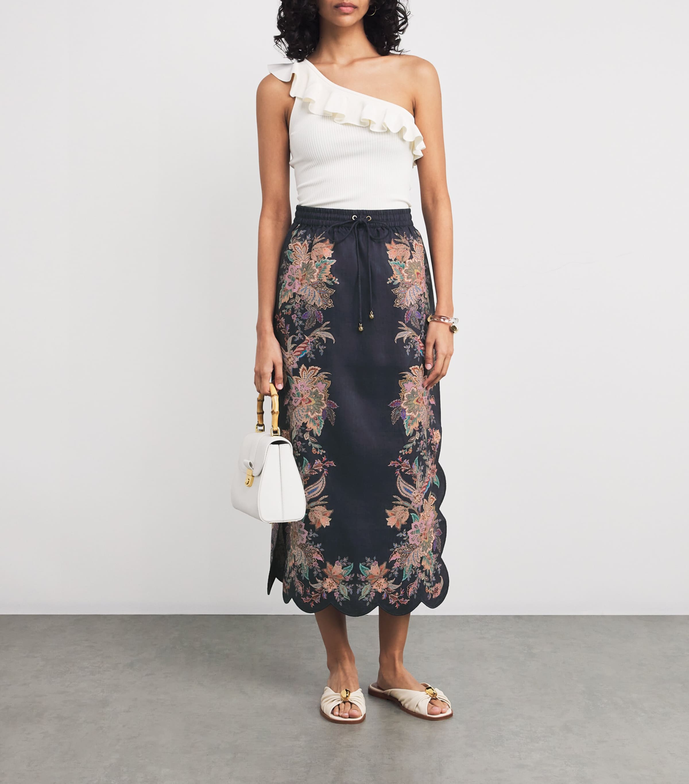 Zimmermann Scalloped-Edge Rhiannon Midi Skirt | Harrods UK