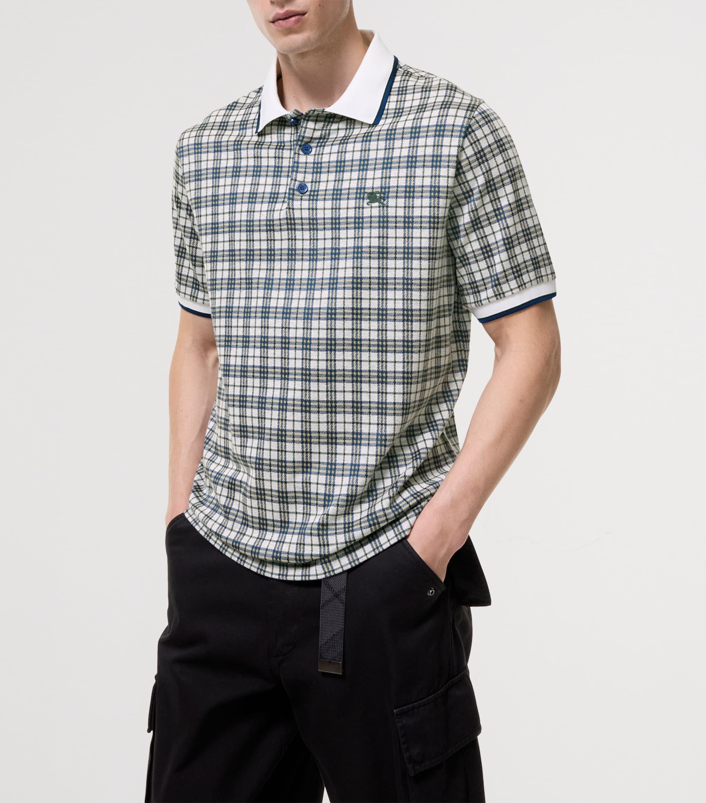 Burberry Mens Jacquard EKD Polo Shirt Peacock Blue Ip Chk Image 2