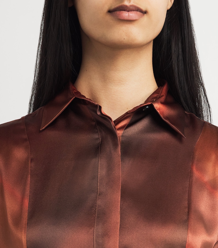 Kiton Womens Silk Maxi Shirt Dress Brown/rust Image 4
