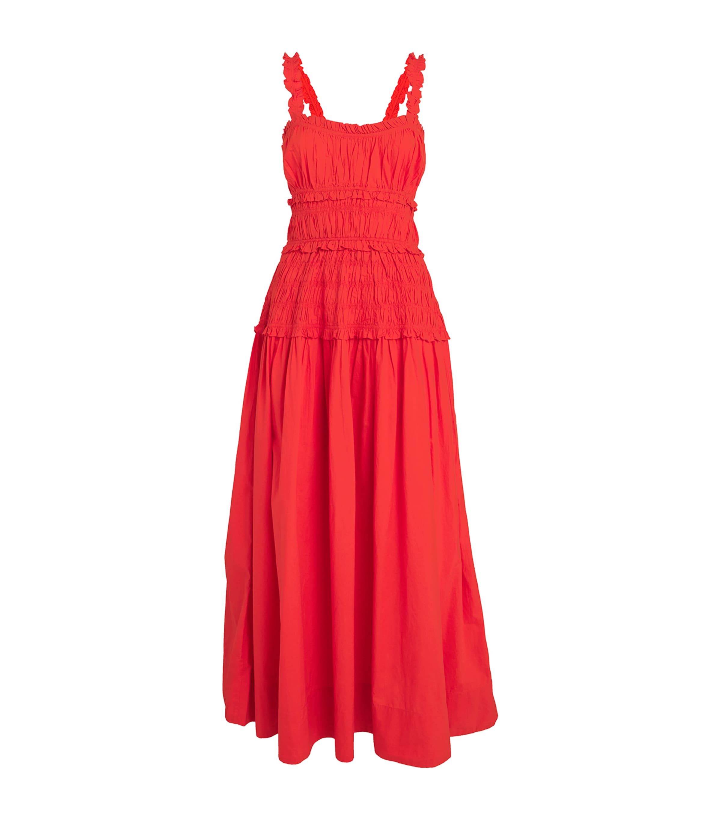 Shop Doen Cotton Marianne Midi Dress In Red