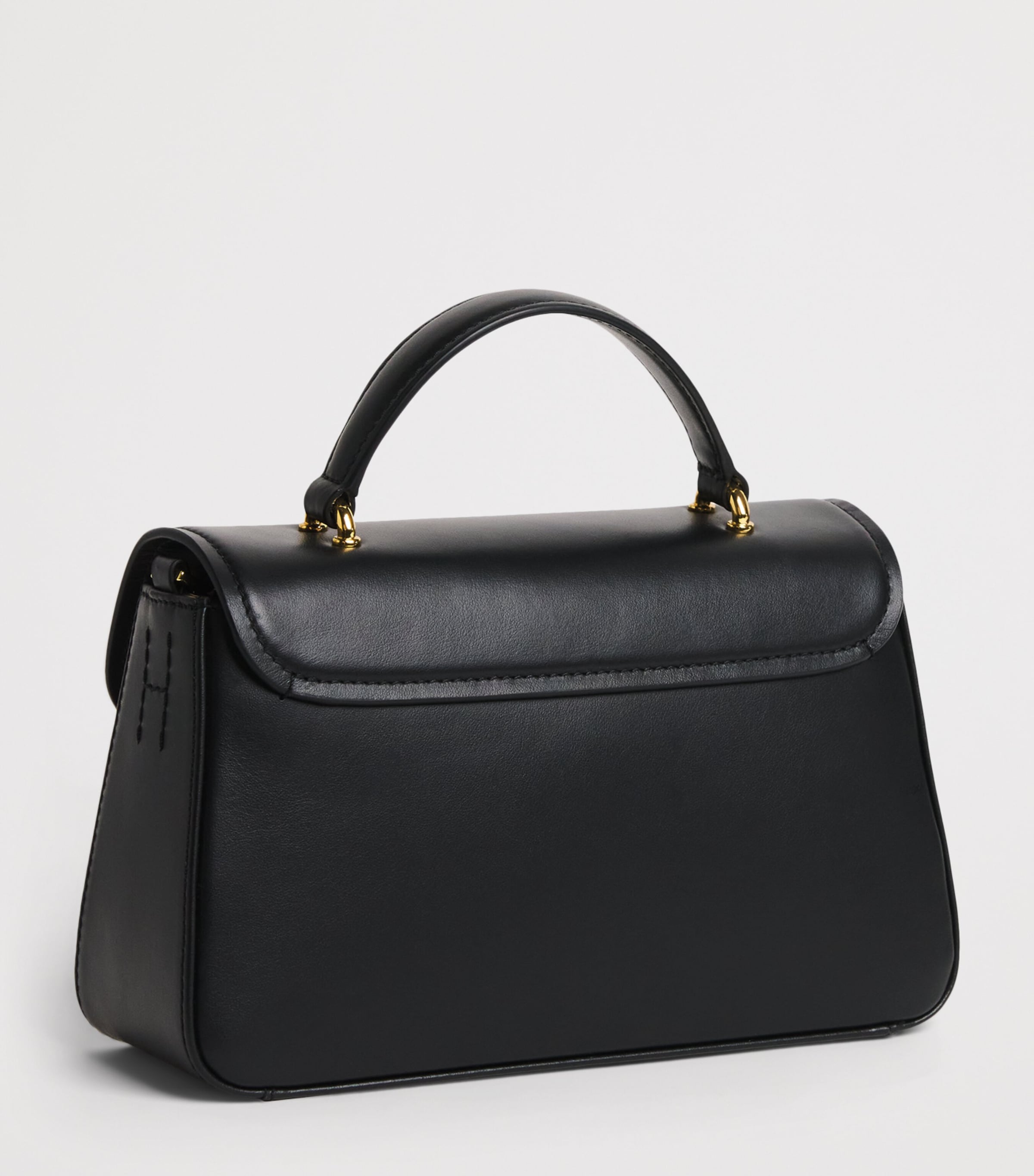 Harrods Leather Snaffle Top-Handle Bag Black Image 3