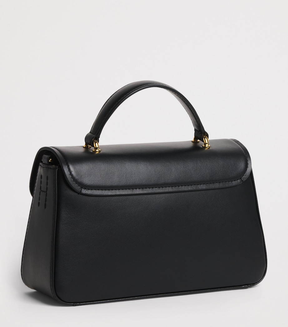Harrods Leather Snaffle Top-Handle Bag Black Image 3