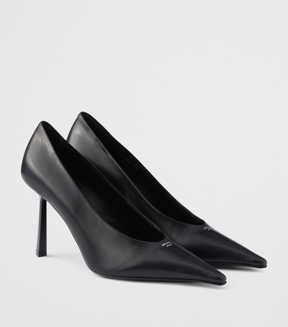 Prada Leather Logo Pointed Pumps 90 Black Image 2