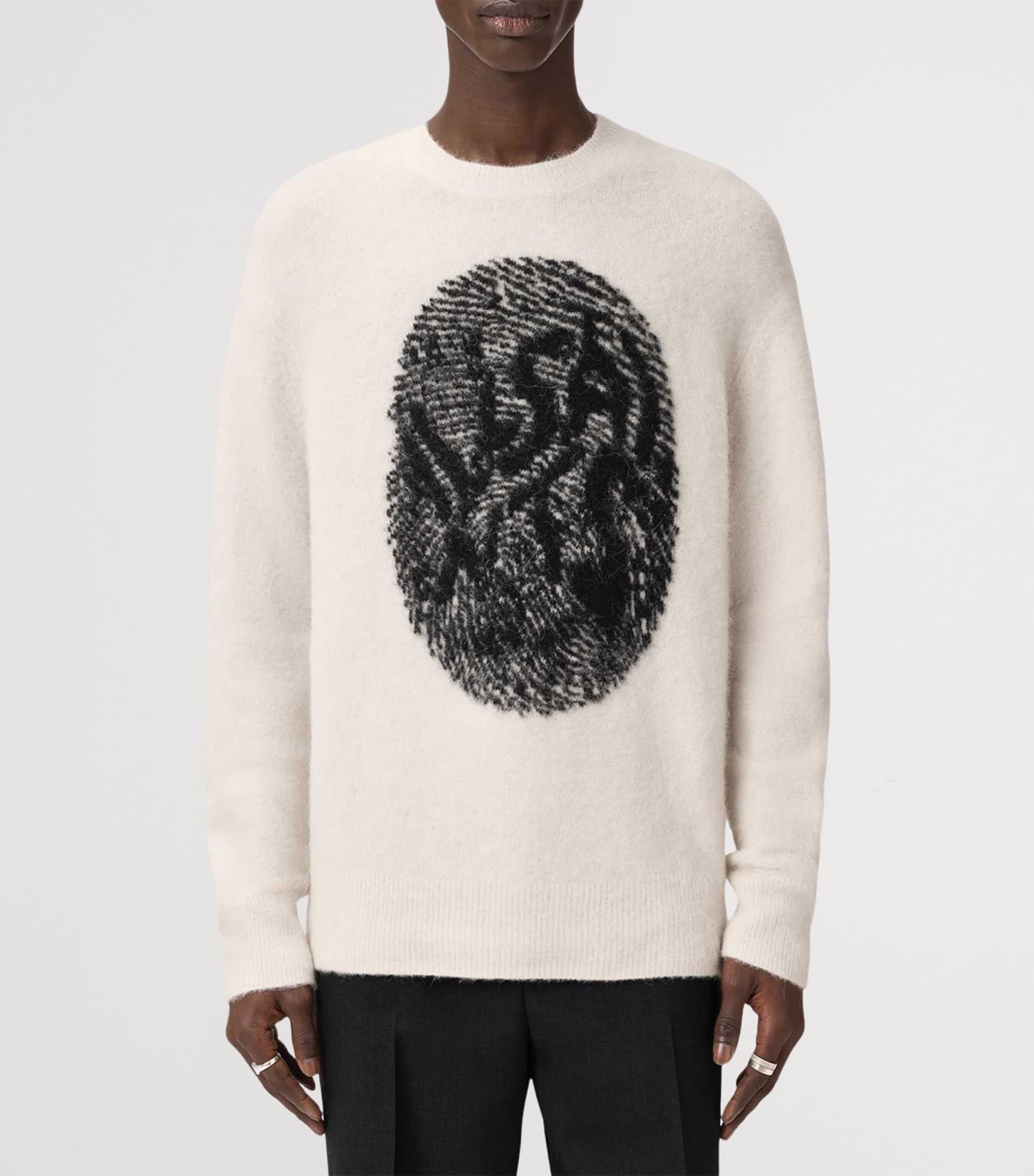 AllSaints Mens Jacquard Ridges Sweater Ecru White/black Image 6