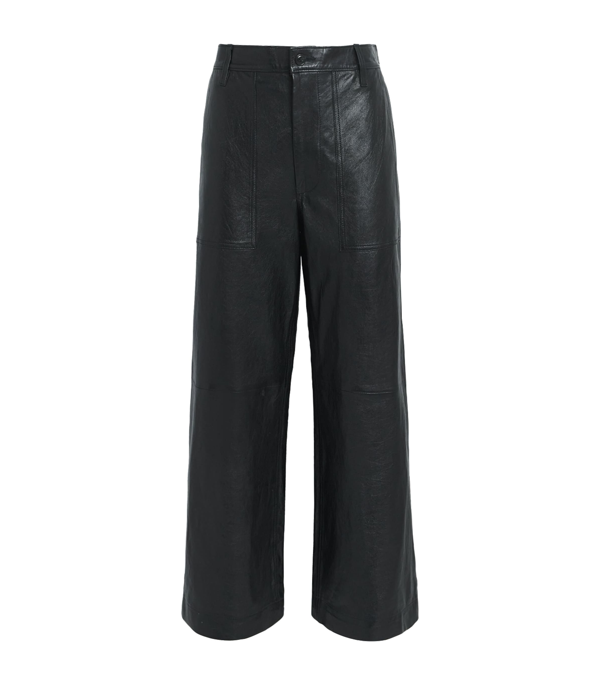 Polo Ralph Lauren Lambskin Wide-leg Trousers In Black