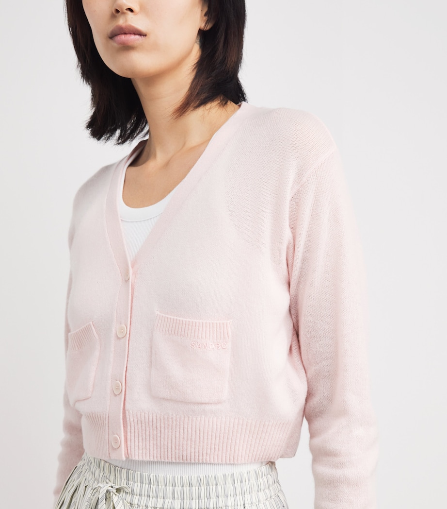 Sandro Paris Womens Wool-Cashmere Cropped Cardigan Light Pink Image 6