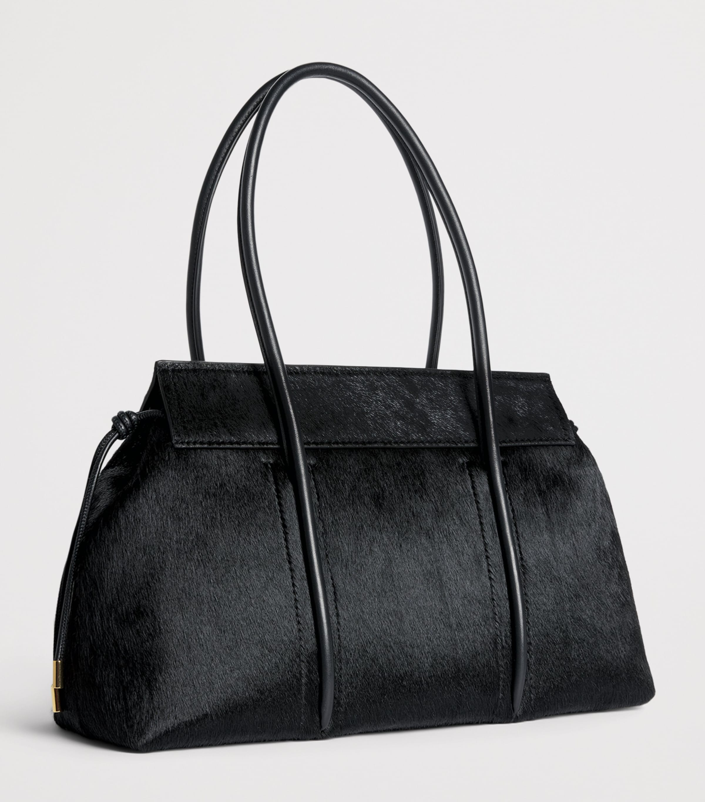 Harrods Medium Calf Hair Marcie Shoulder Bag Black Image 3