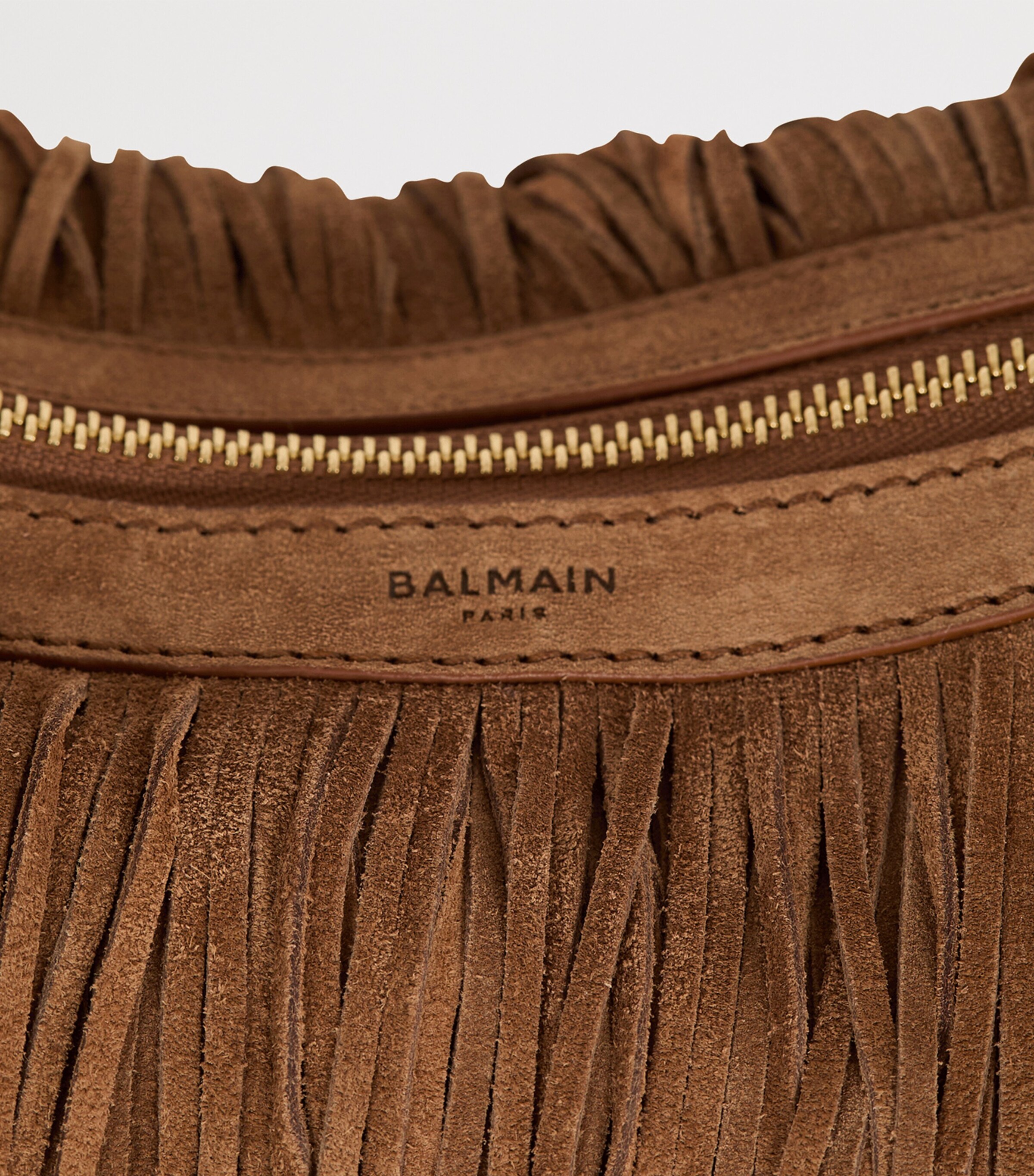 Balmain Suede Fringe Ébène Shoulder Bag Marron Image 6