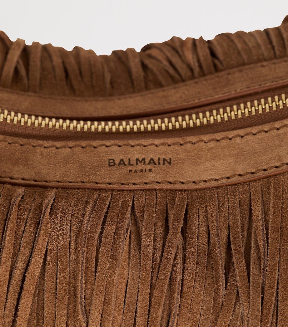 Balmain Suede Fringe Ébène Shoulder Bag Marron Image 6