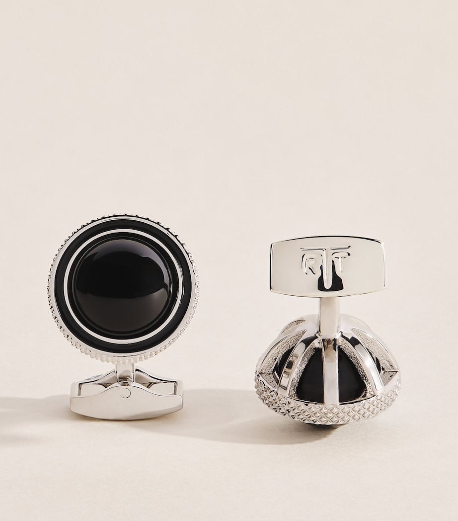 Tateossian Palladium-Plated and Onyx Gyrate Cufflinks Black Image 1