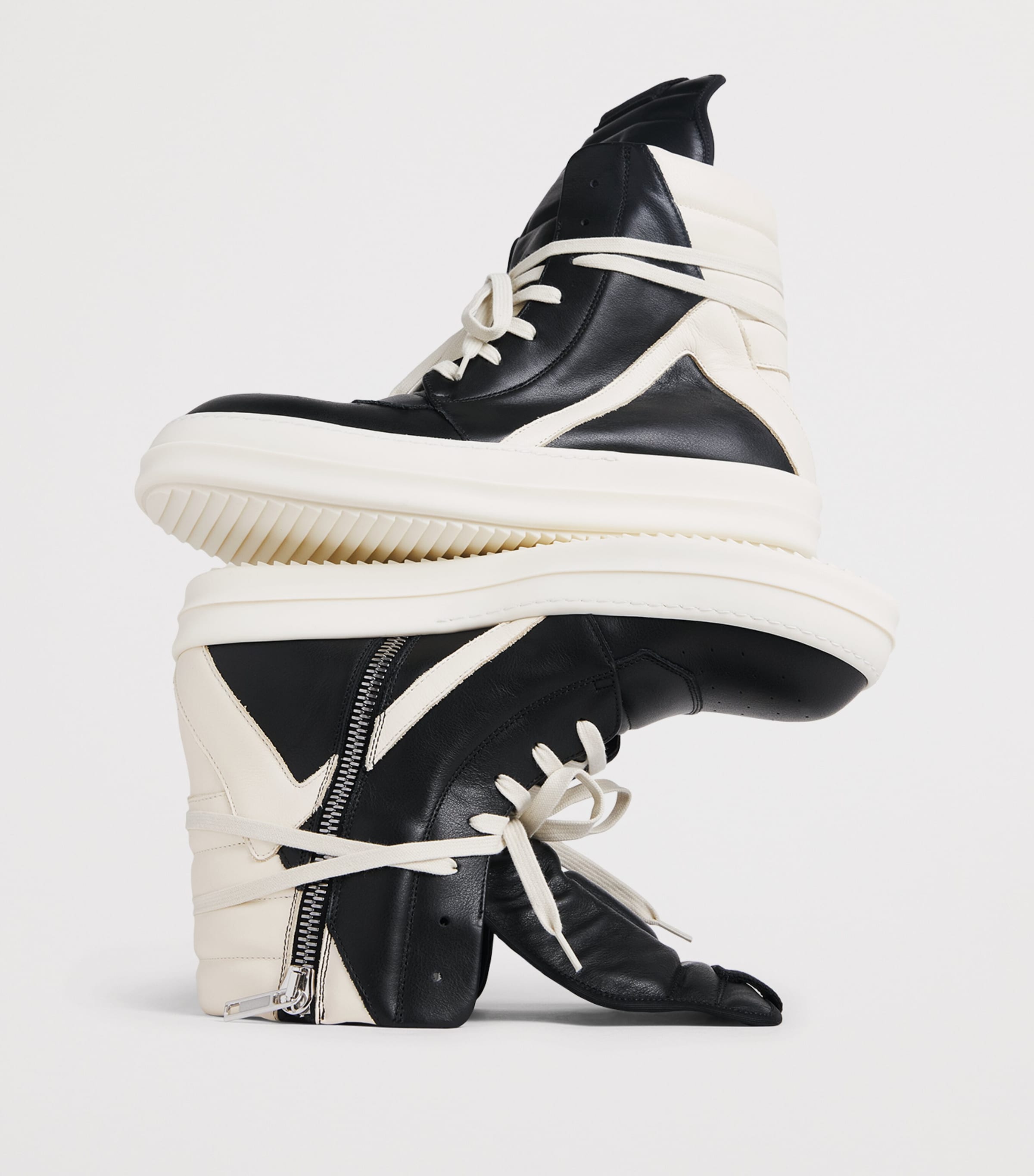 Rick Owens Leather Geobasket High-Top Sneakers Black/milk Image 5