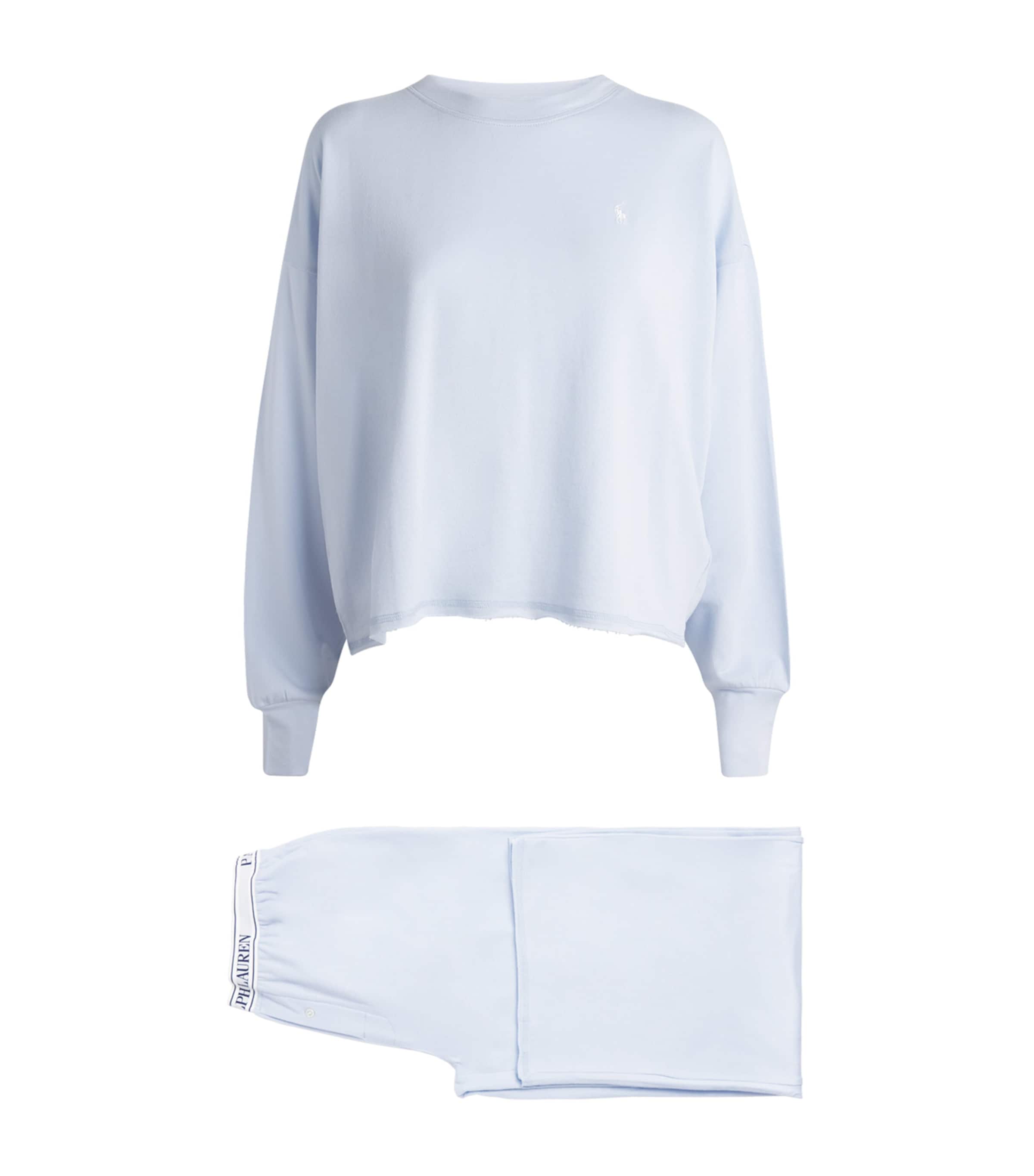 Polo Ralph Lauren Womens Terry Long Pyjama Set Xenon Blue Image 1