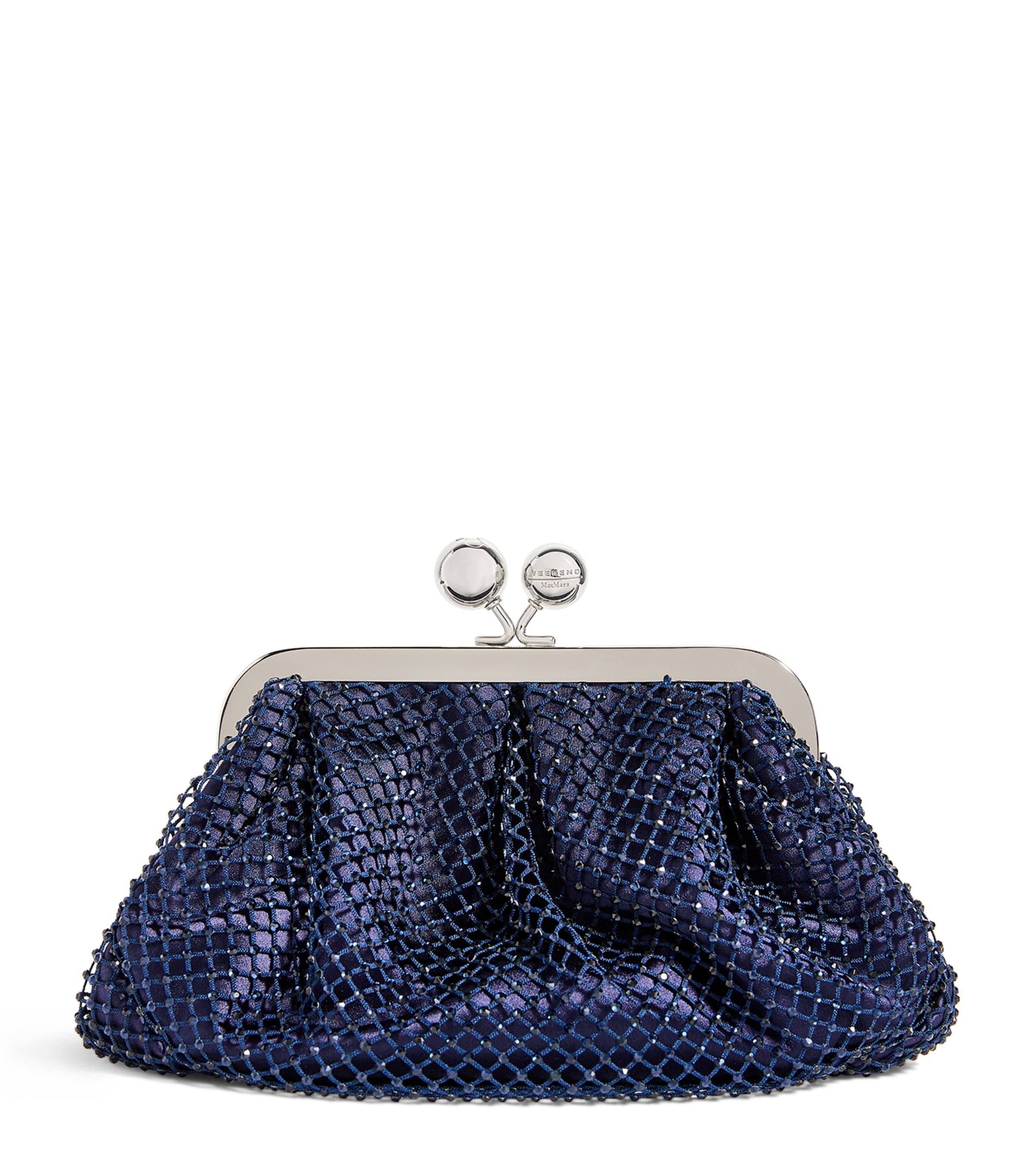 Shop Weekend Max Mara Small Satin Embellished Pasticcino Clutch Bag In Blue