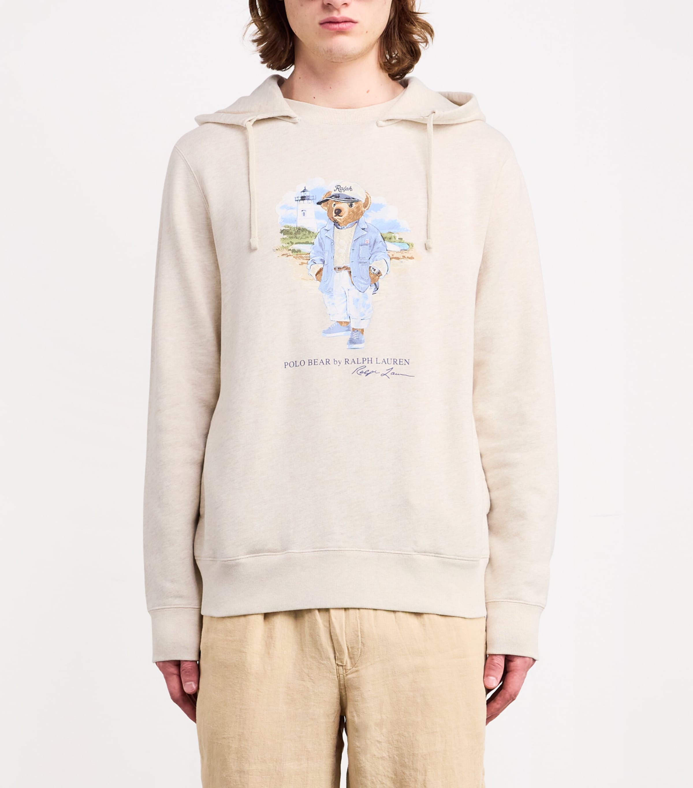 Polo Ralph Lauren Mens Cotton-Blend Polo Bear Hoodie White Image 3