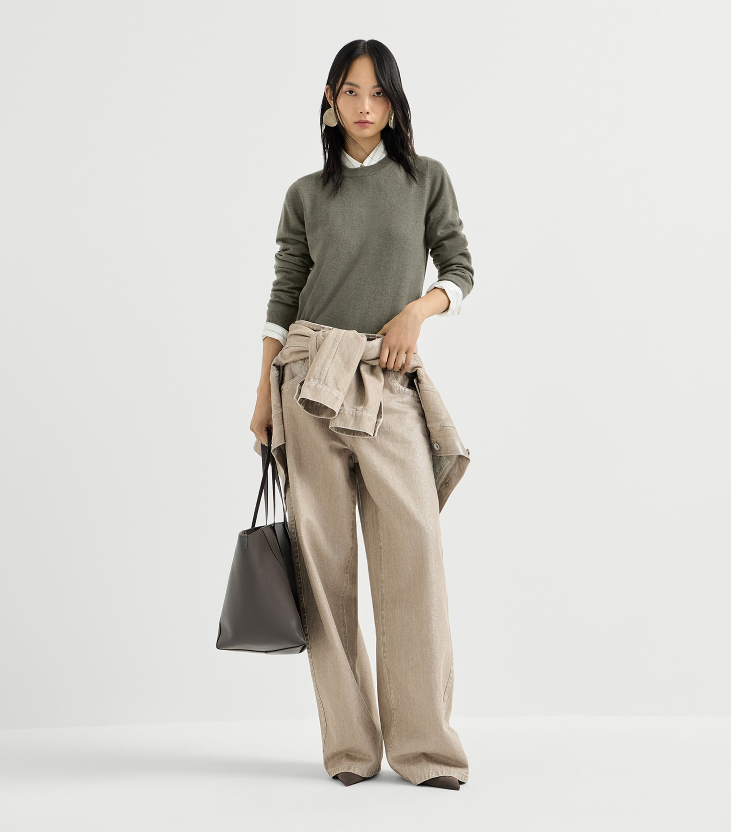 Brunello Cucinelli Womens Cashmere Monili-Detail Sweater Dark Green Image 5