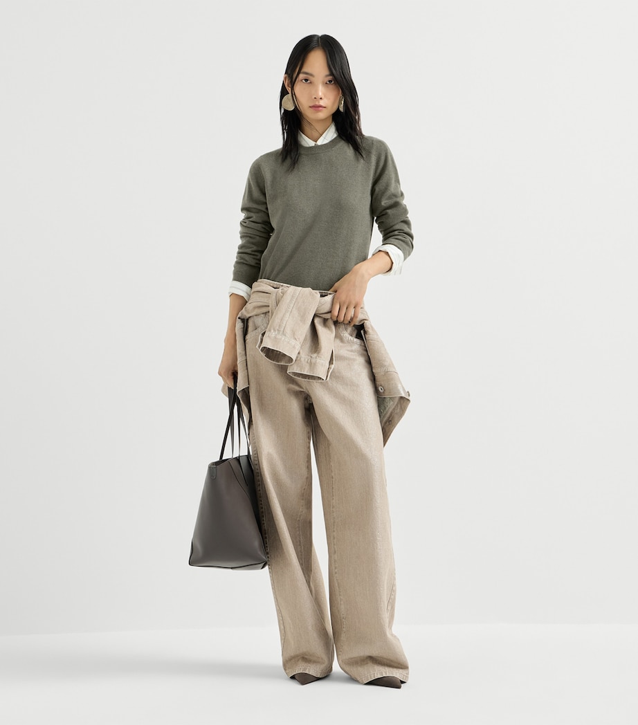 Brunello Cucinelli Womens Cashmere Monili-Detail Sweater Dark Green Image 5