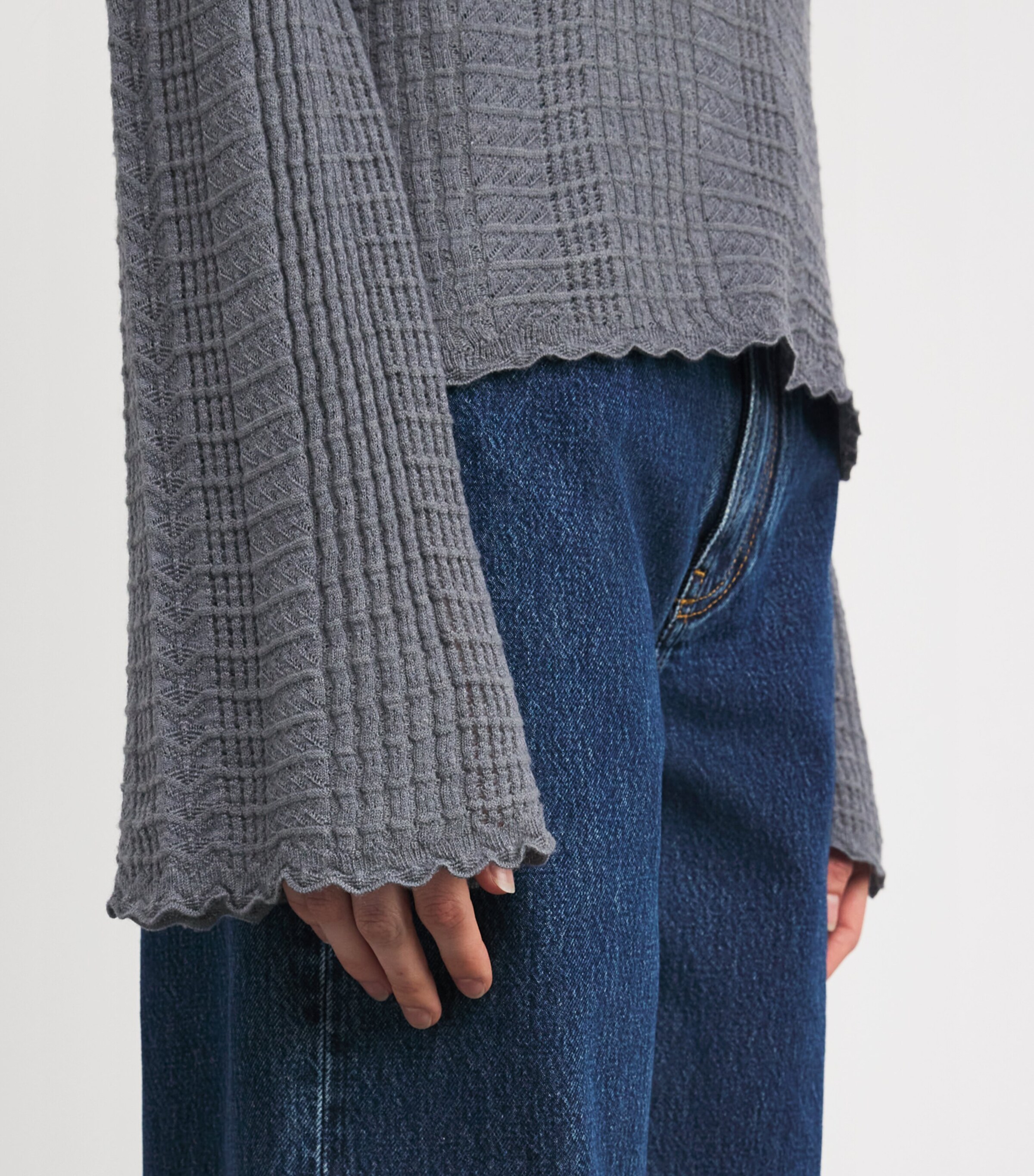 Loulou de Saison Womens Wool-Cashmere Pointelle Tiha Cardigan Grey Melange Image 6