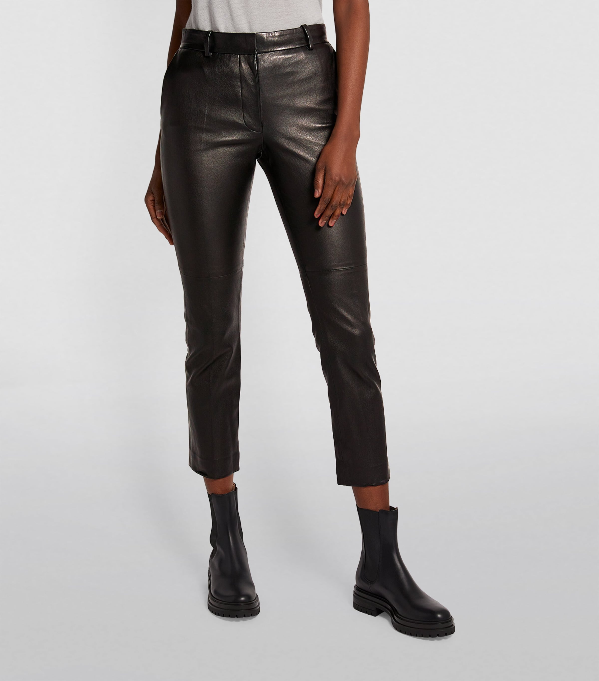 Joseph Womens Leather Coleman Trousers Black Image 3