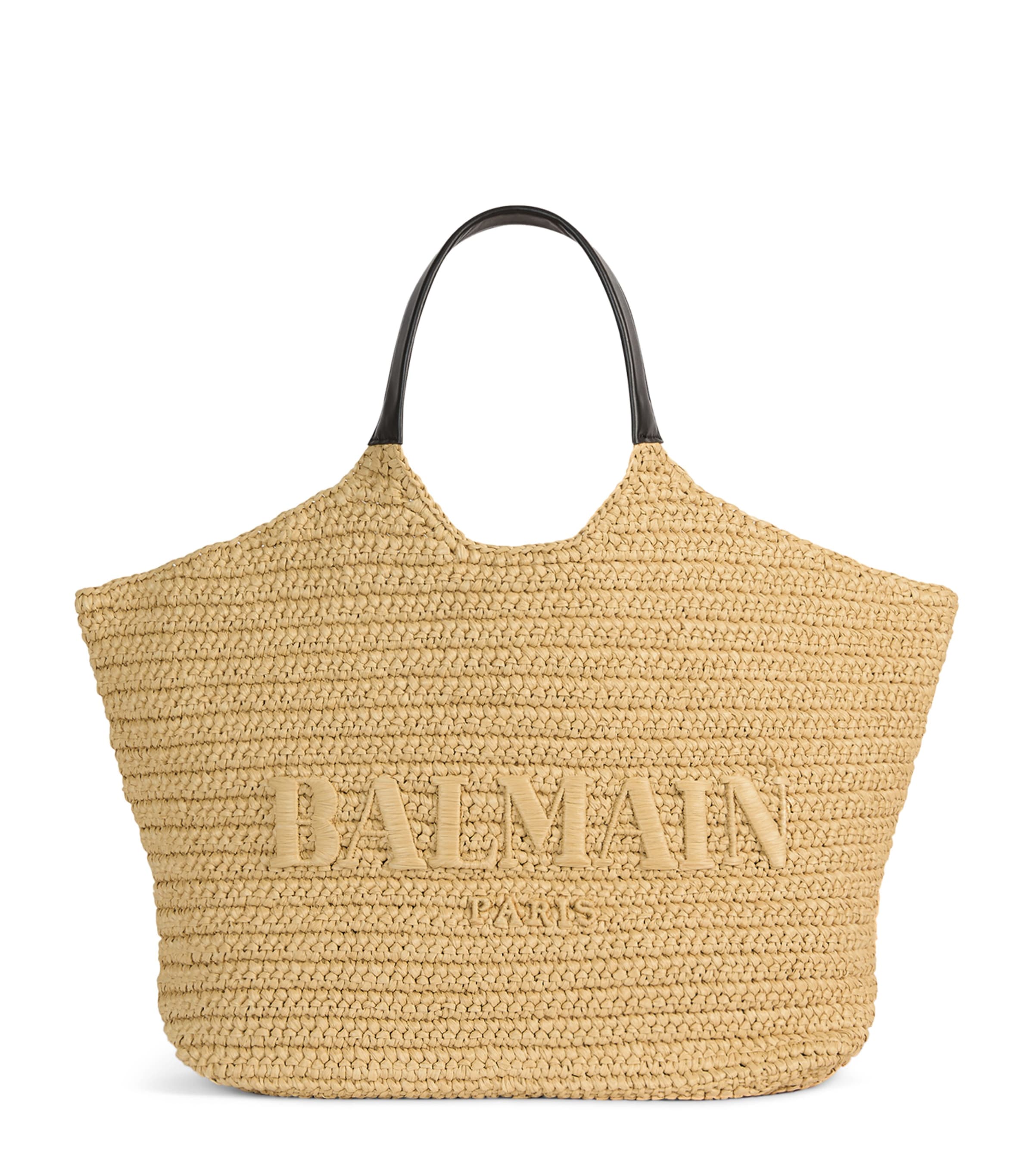 Balmain Faux Raffia Logo Tote Bag Naturel