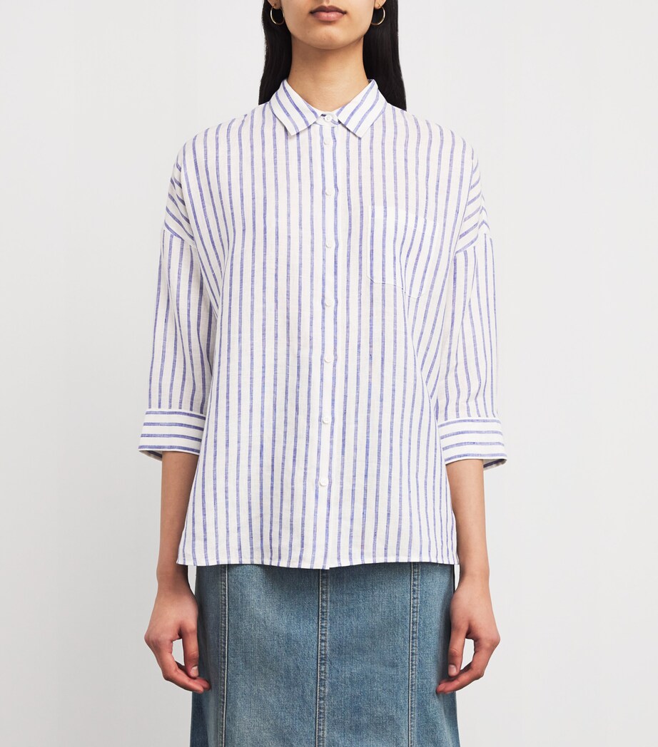 Weekend Max Mara Womens Linen Stripe Shirt Cornflower Blue Image 3