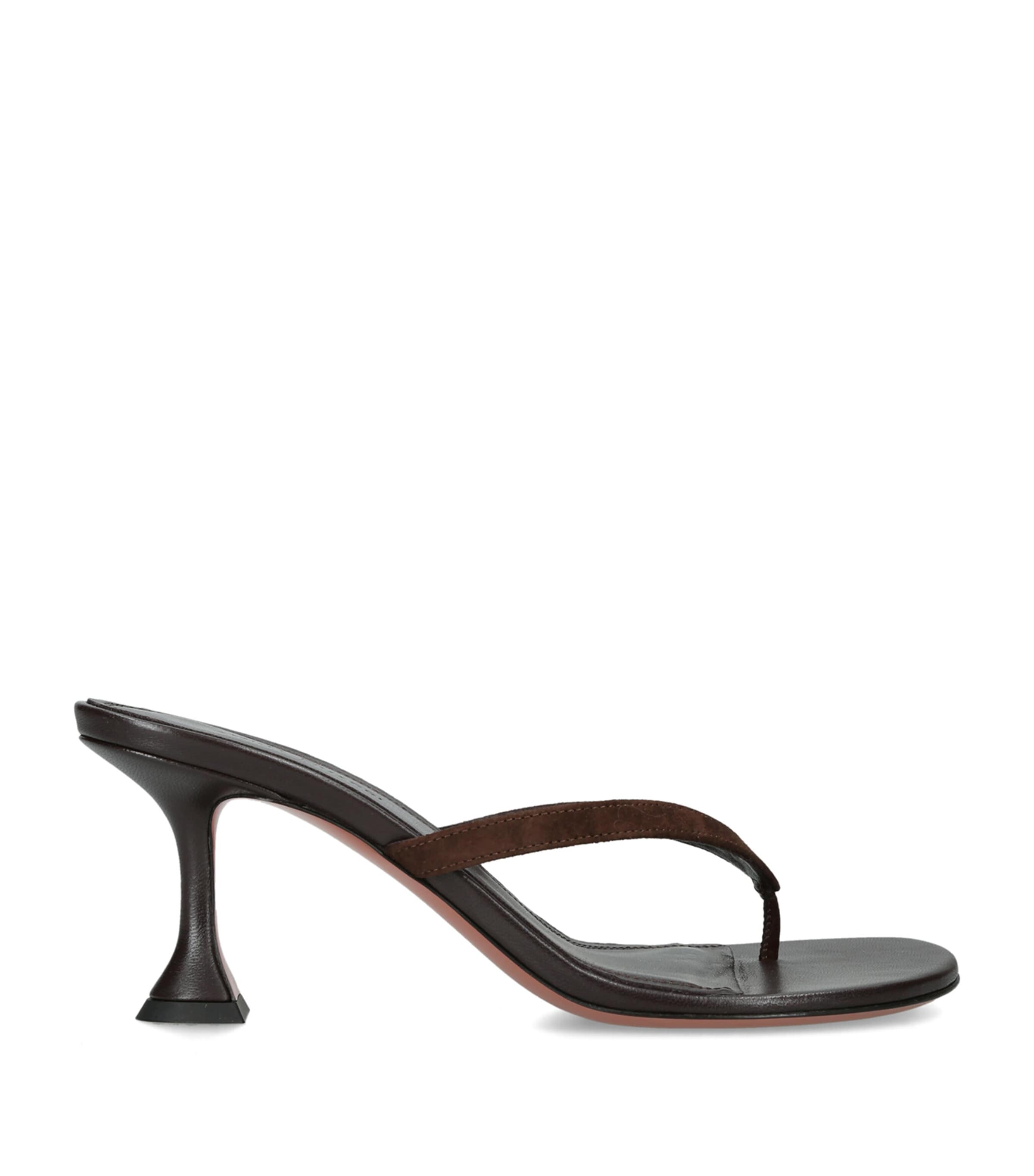 Amina Muaddi Suede Juliette Heeled Sandals 70 Dark Brown Image 1