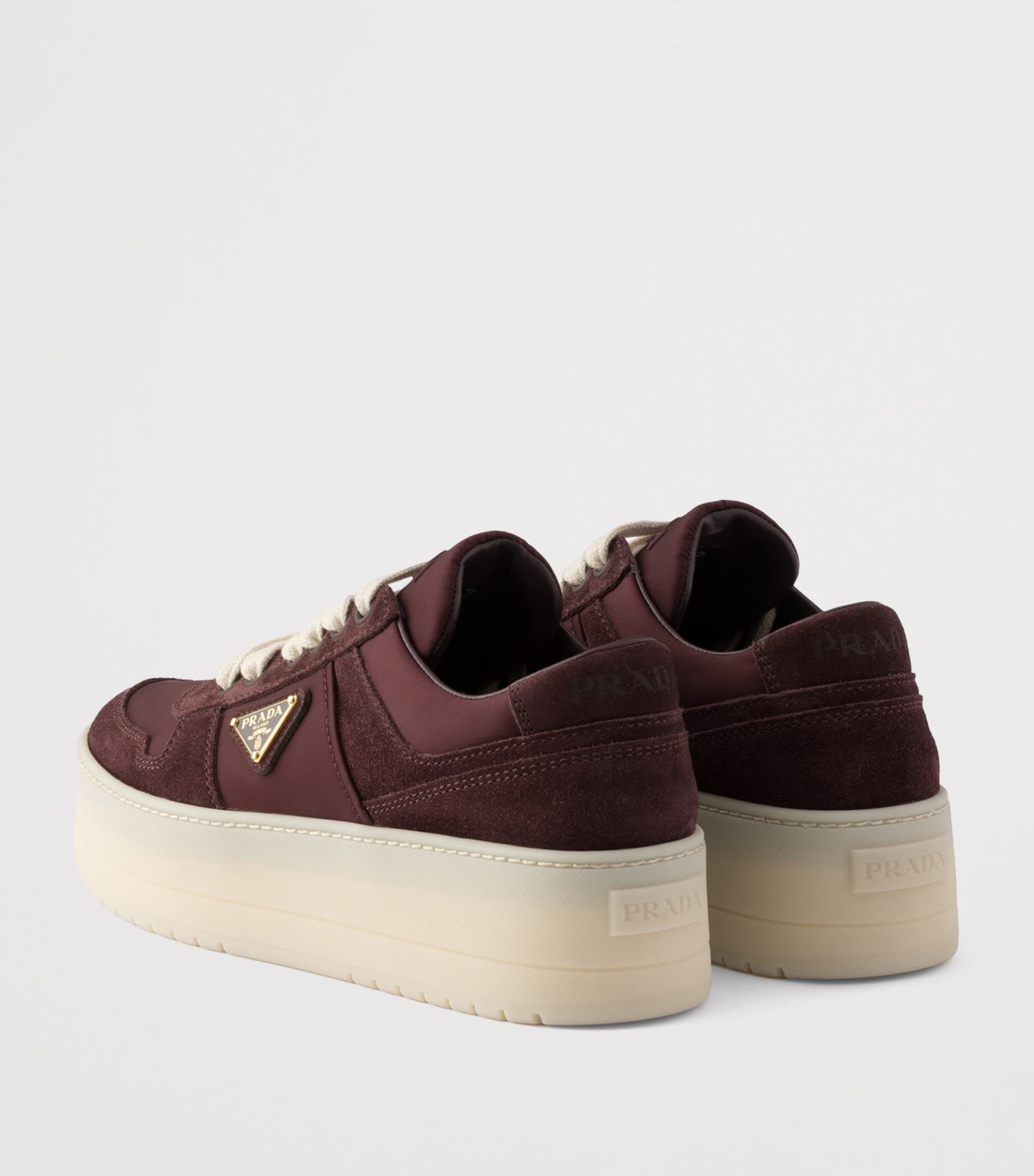 Prada Womens Suede and Re-Nylon Downtown Bold Sneakers Burgundy Image 4