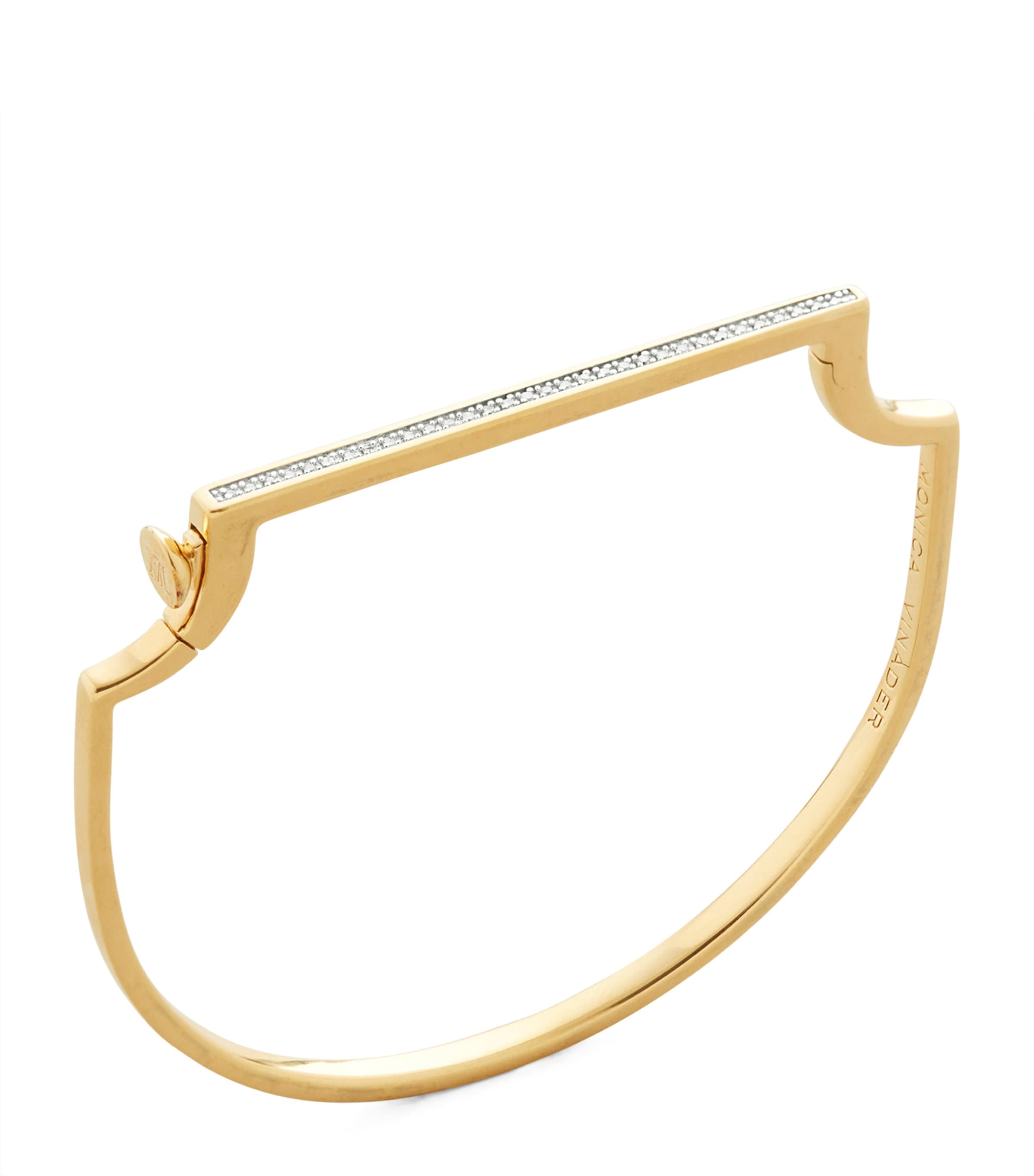 Monica Vinader Yellow Gold And Diamond Slim Signature Bangle