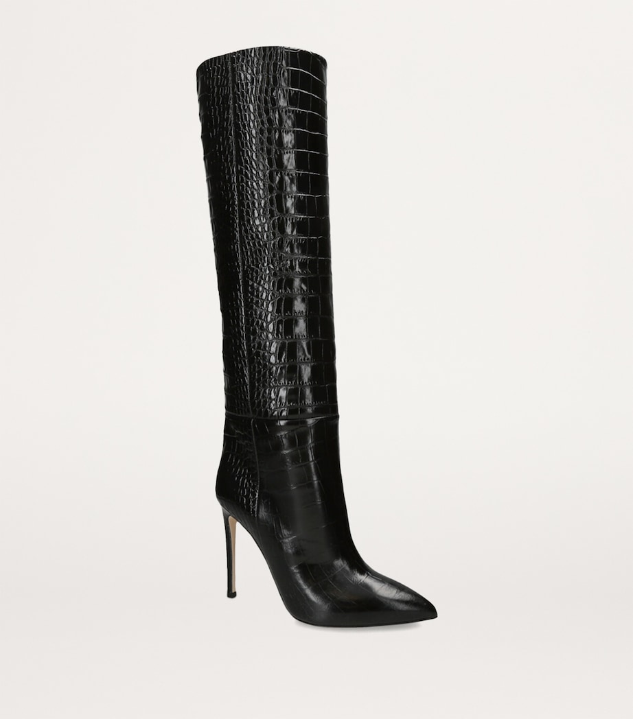 Croc-Embossed Knee-High Boots 105 BLACK Image 5