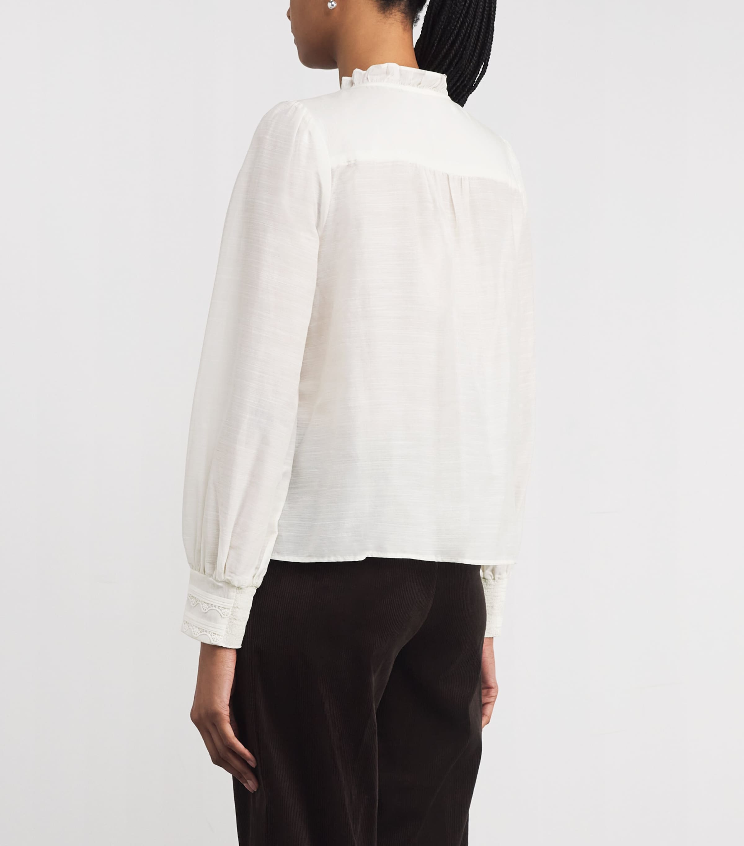 Cotton-Silk Lace-Trim Shirt LIGHT CREAM Image 4