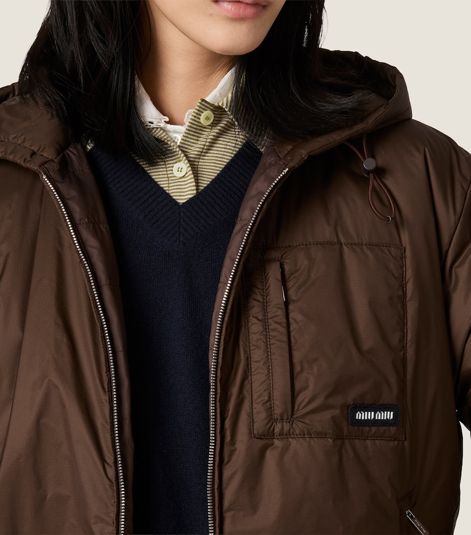 Miu Miu Womens Ripstop Cropped Puffer Jacket Brown Image 5