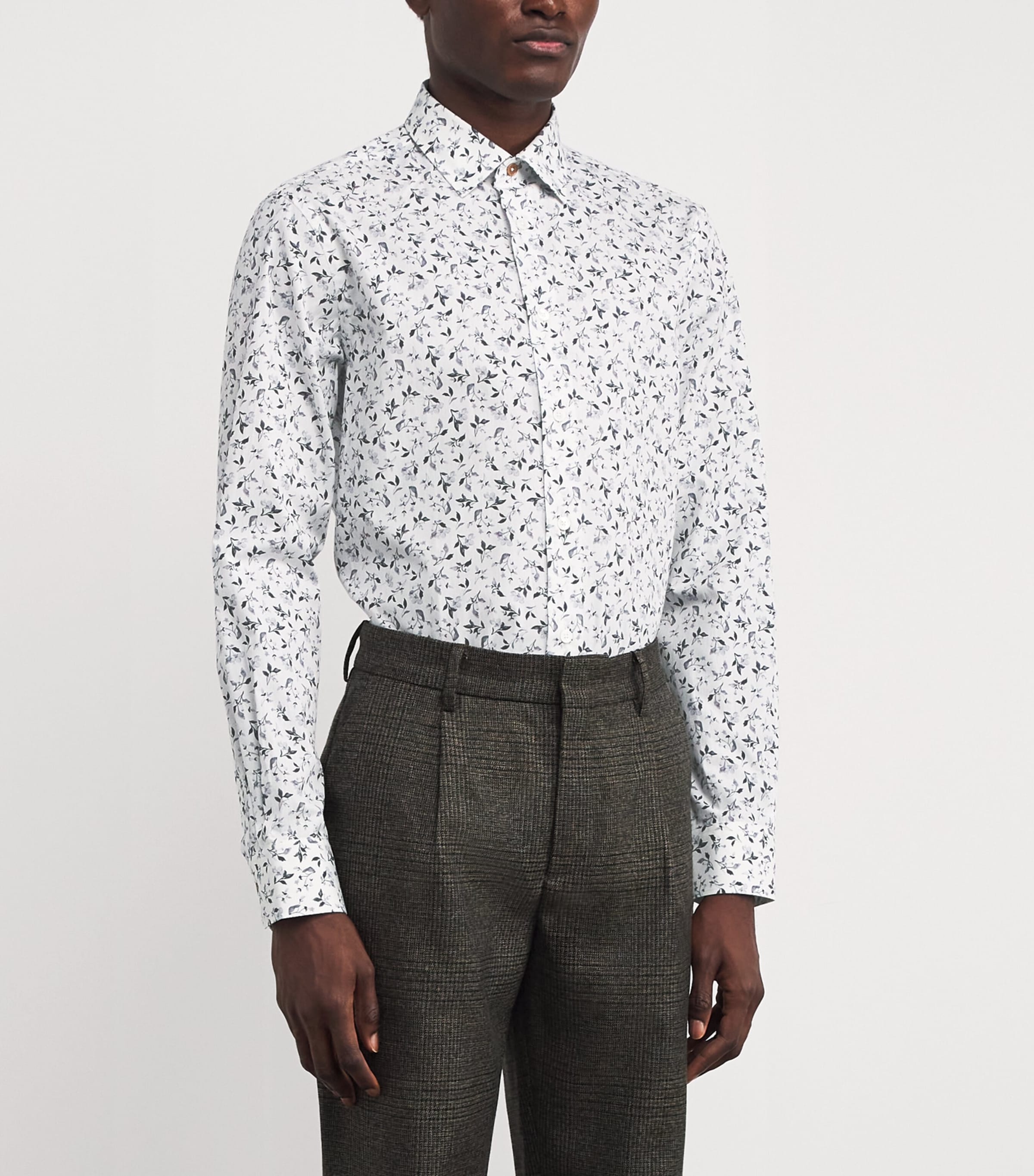 Cotton Floral Print Tailored Fit Shirt 01_WHITE Image 3