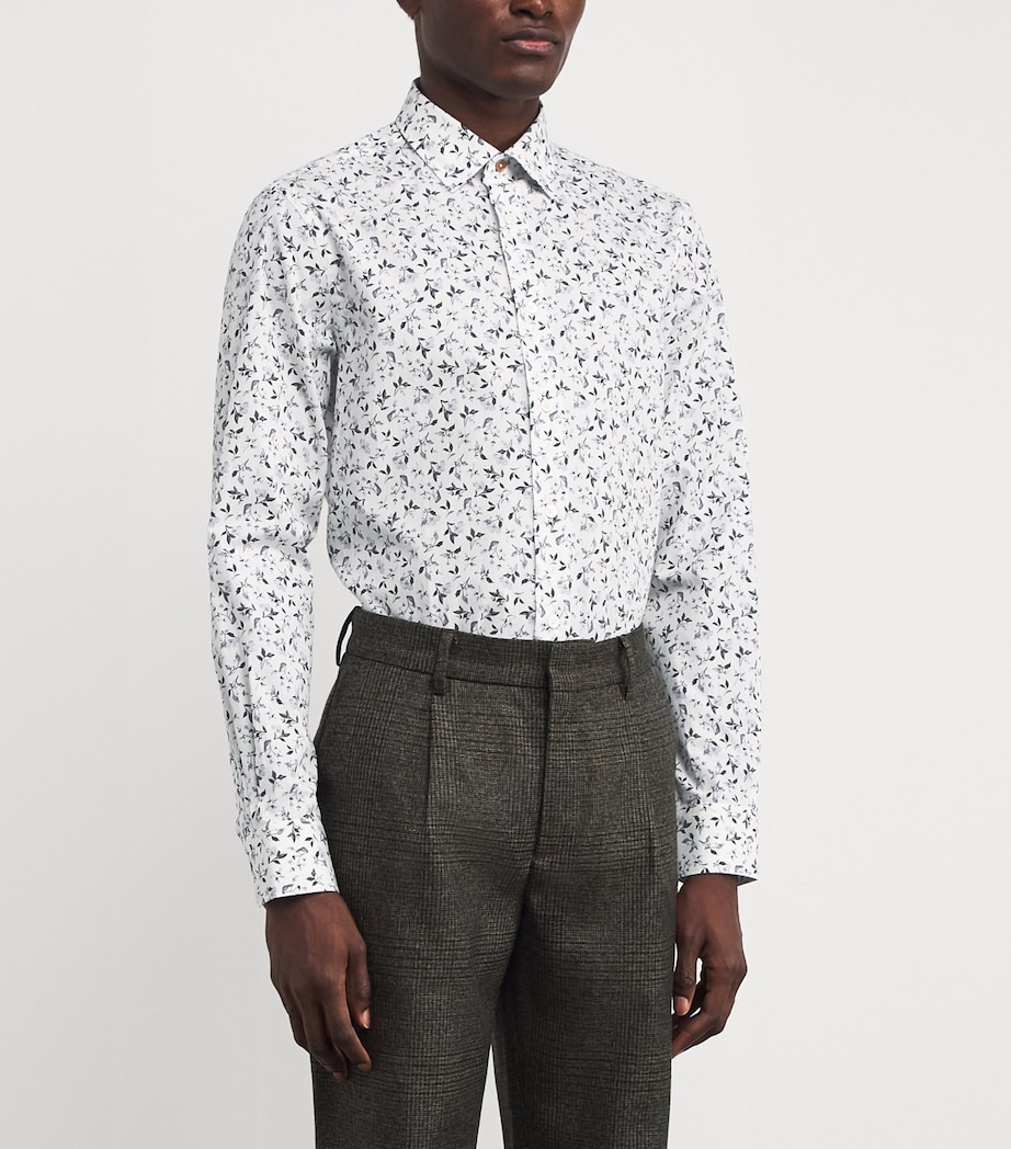 Cotton Floral Print Tailored Fit Shirt 01_WHITE Image 3