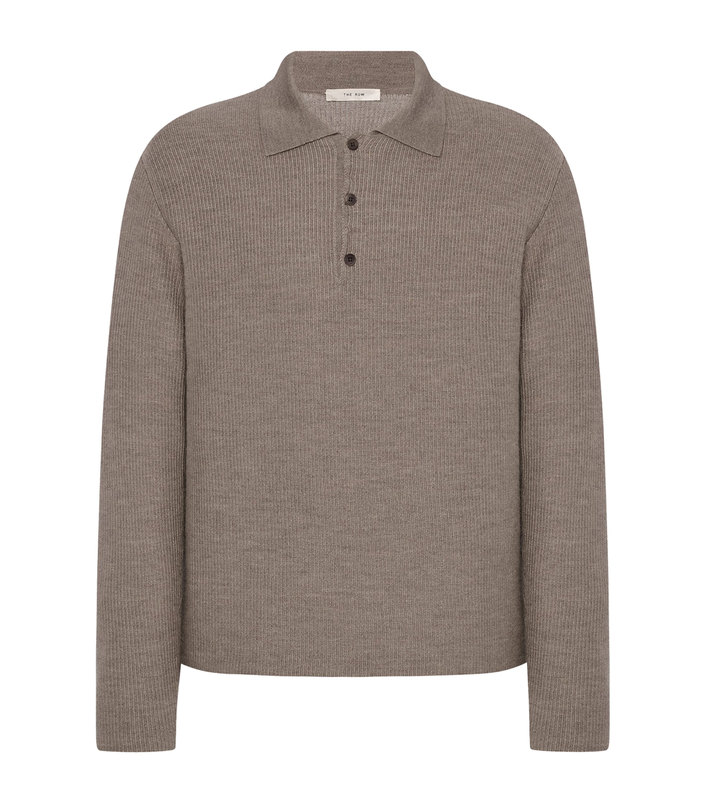 The Row Mens Bertram Cashmere Long-Sleeve Polo Shirt Light Pebble Image 1