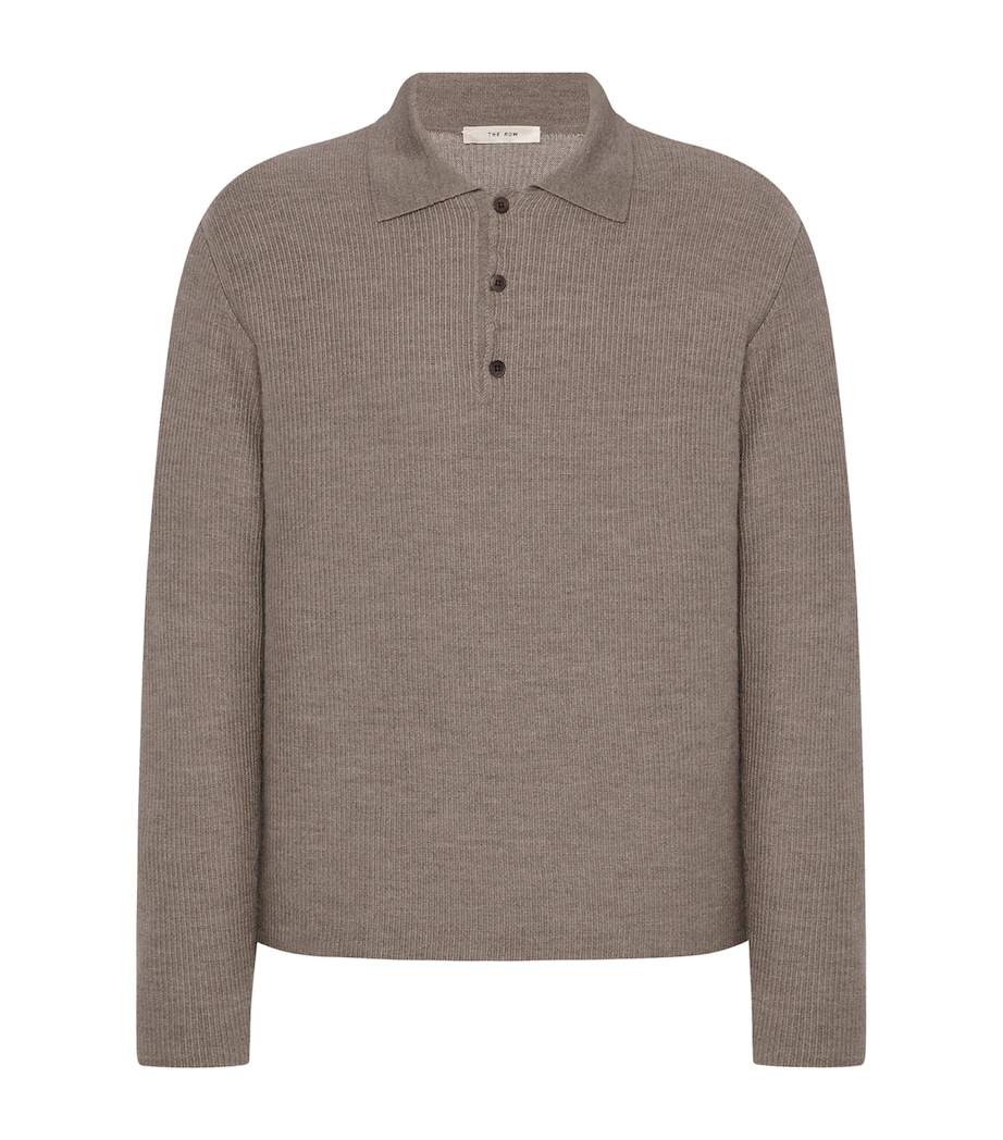 The Row Mens Bertram Cashmere Long-Sleeve Polo Shirt Light Pebble Image 1