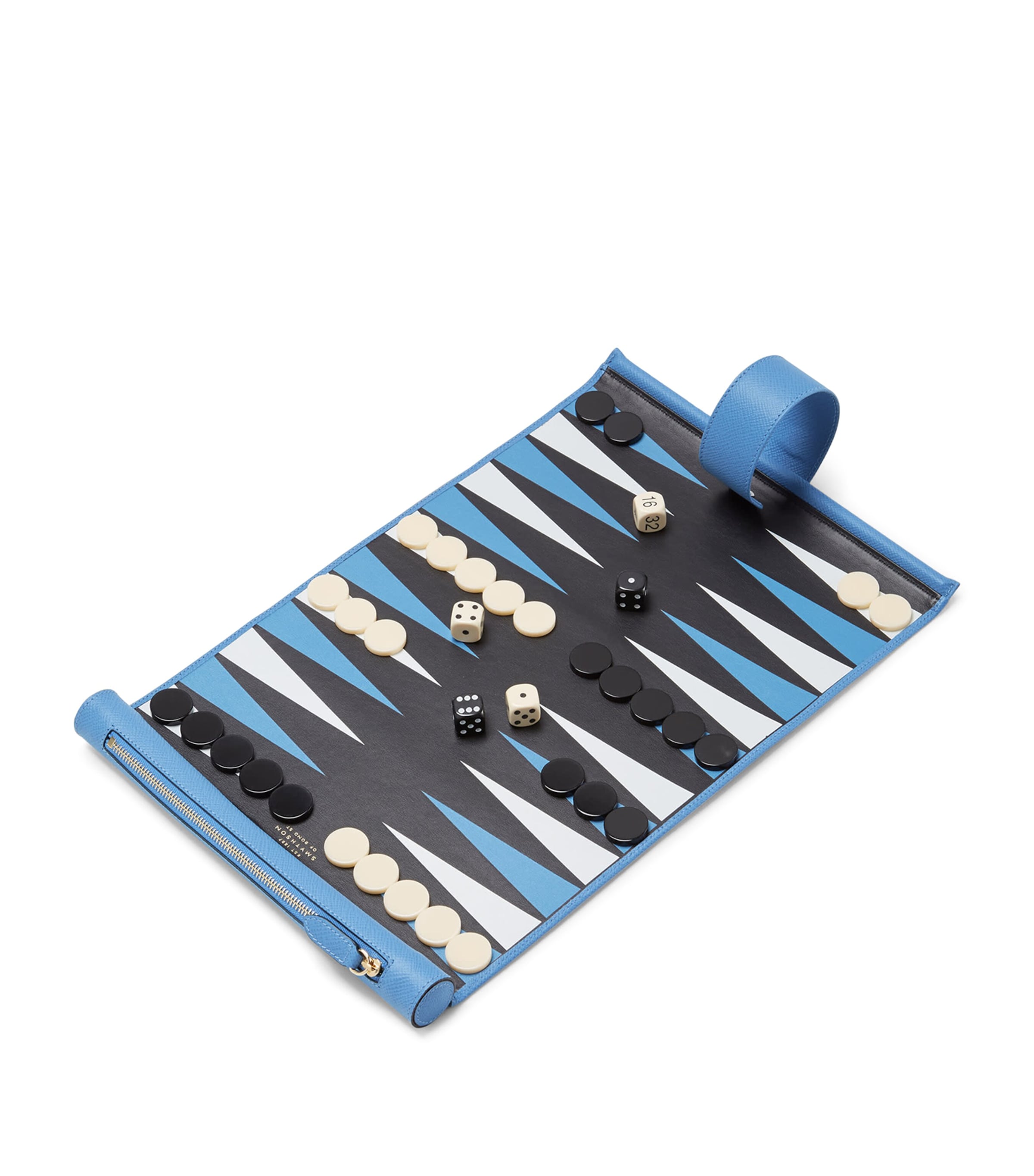 Smythson Leather Backgammon Travel Roll Set Nile Blue Image 2