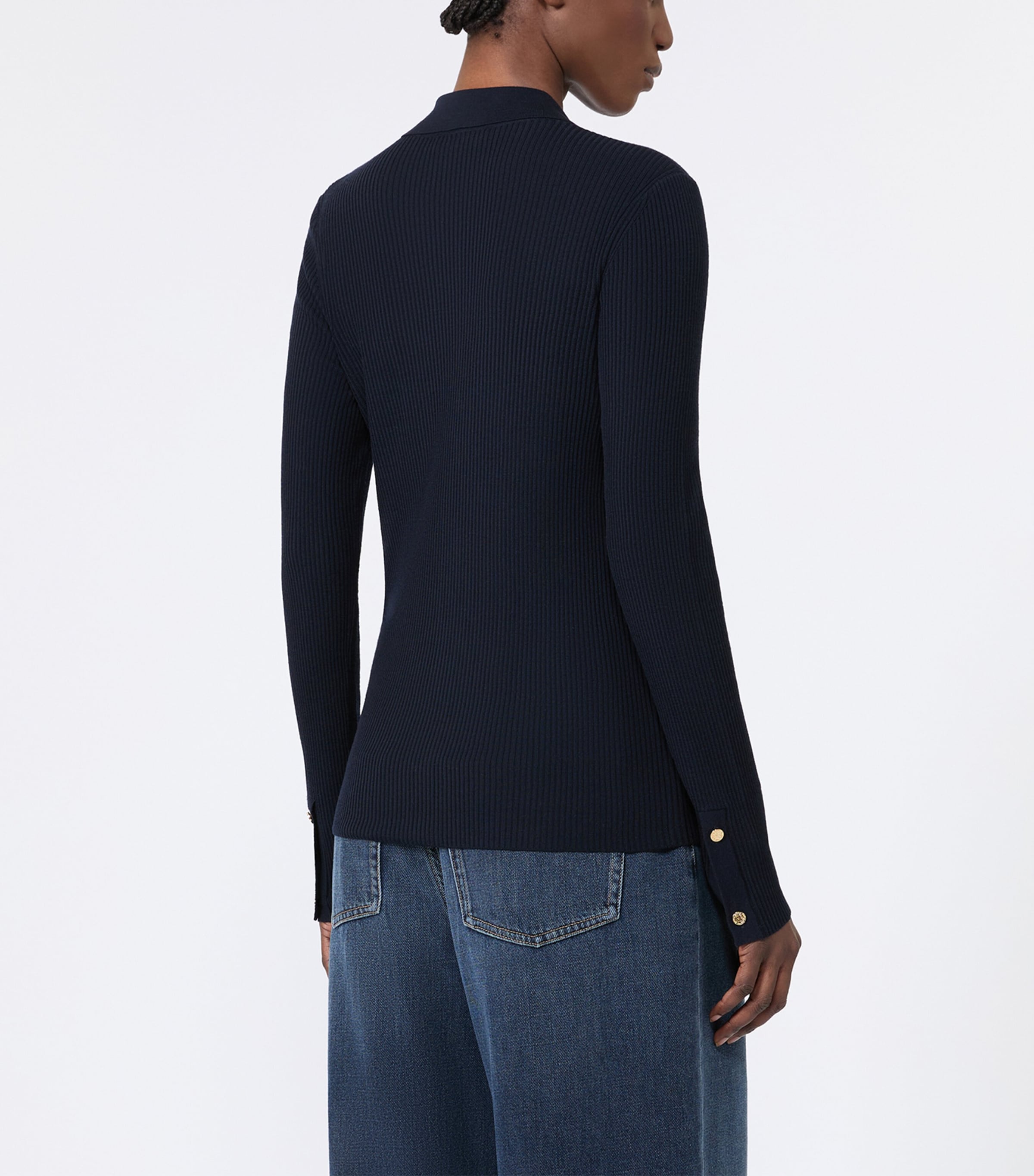 Max Mara Womens Virgin Wool Ribbed Cardigan Ultramarine Image 4