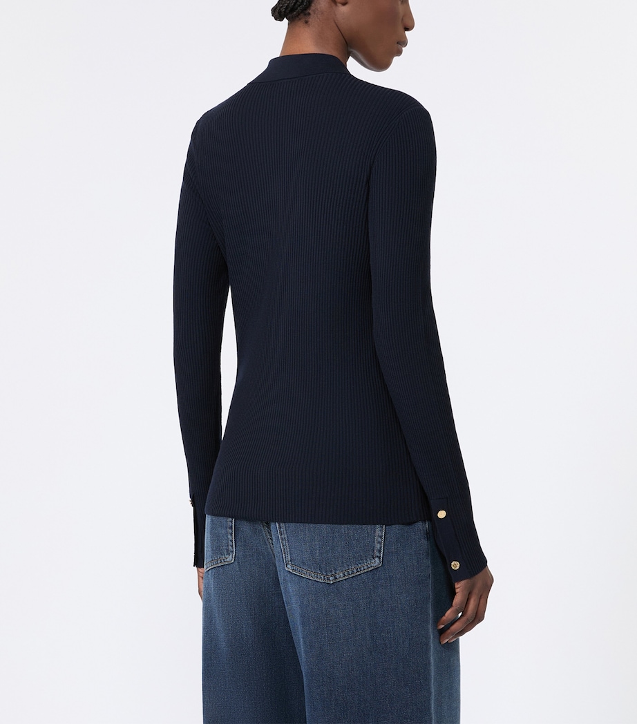 Max Mara Womens Virgin Wool Ribbed Cardigan Ultramarine Image 4