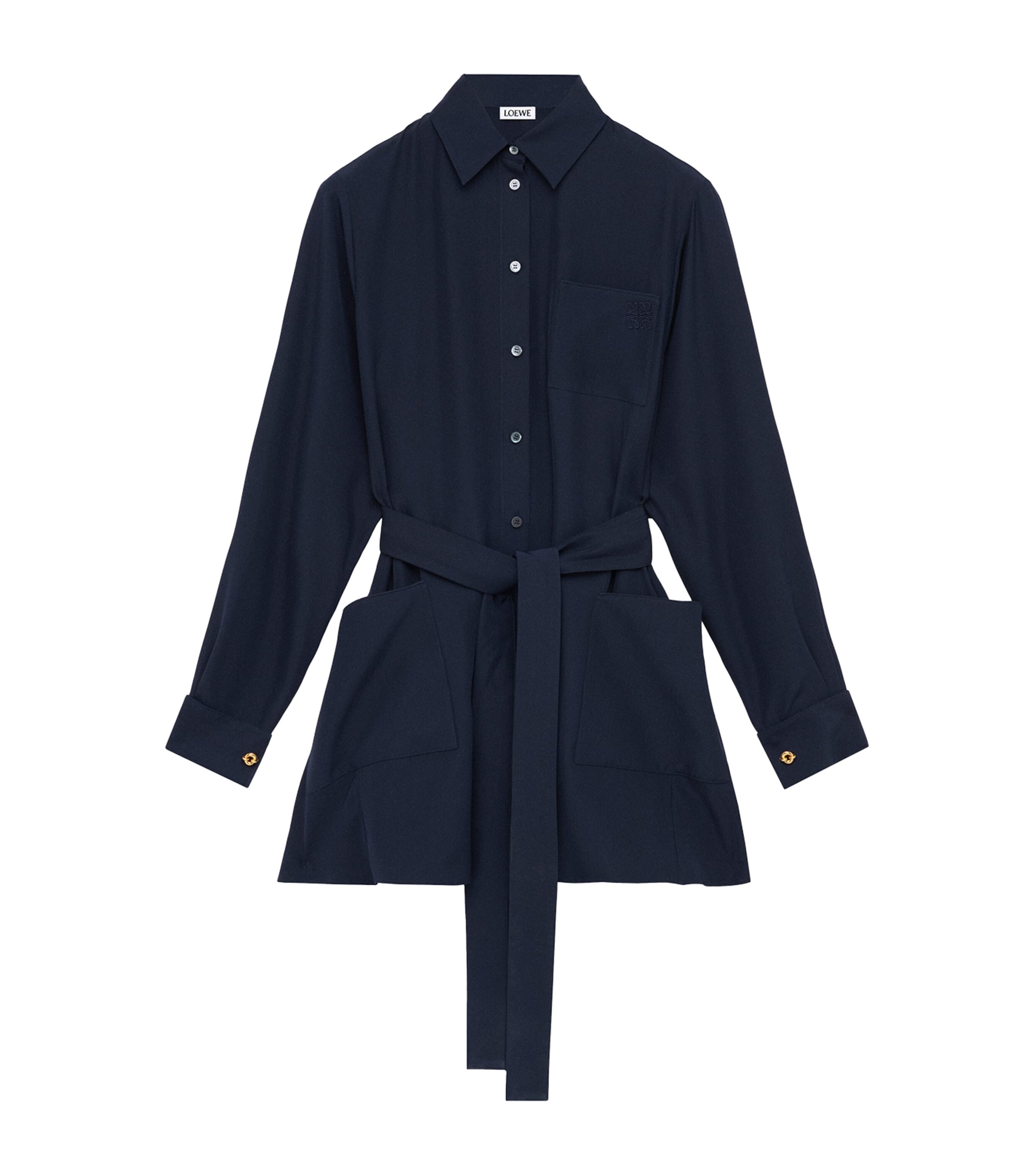 Silk Belted Longline Shirt NAVY BLUE Image 1