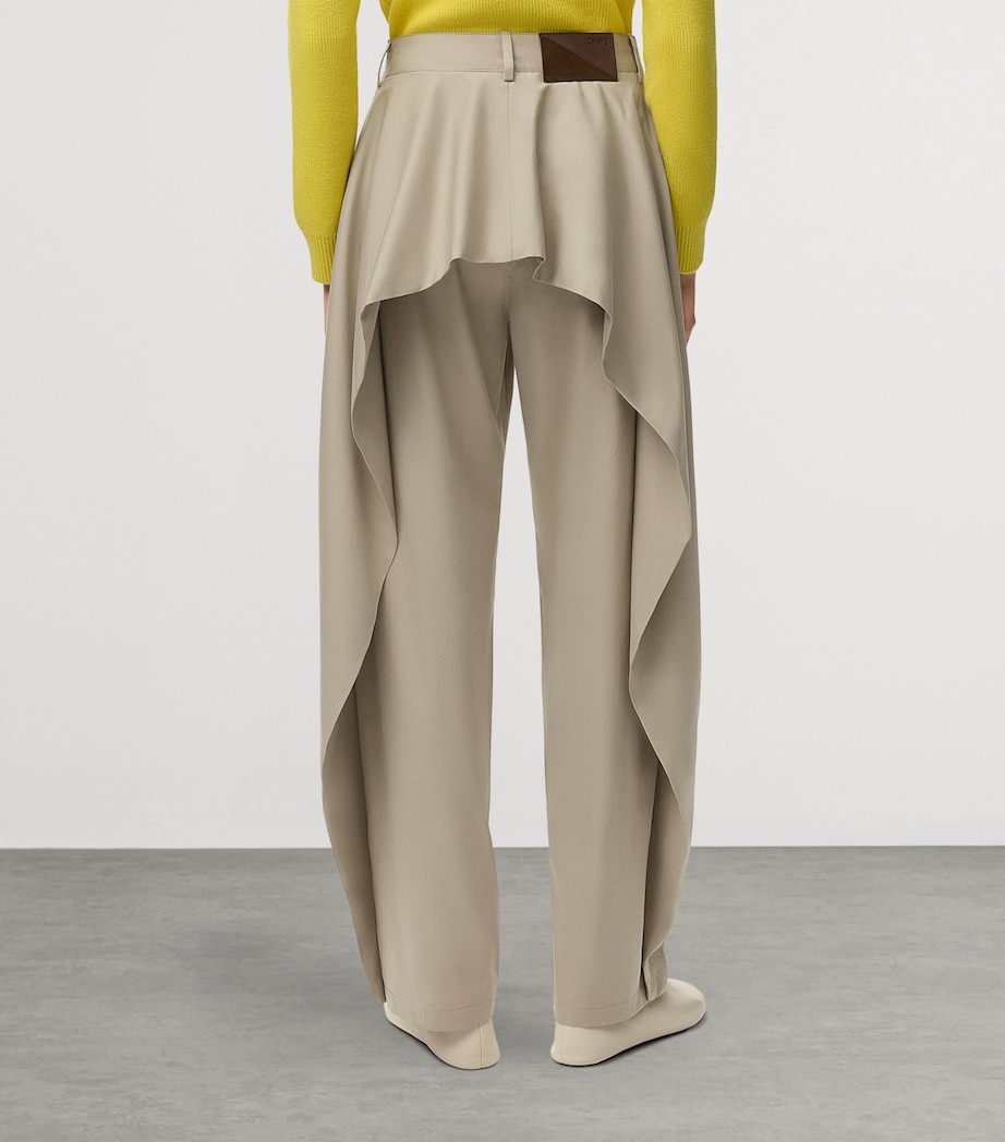 LOEWE Womens Cotton-Silk Layered Trousers Beige Image 4